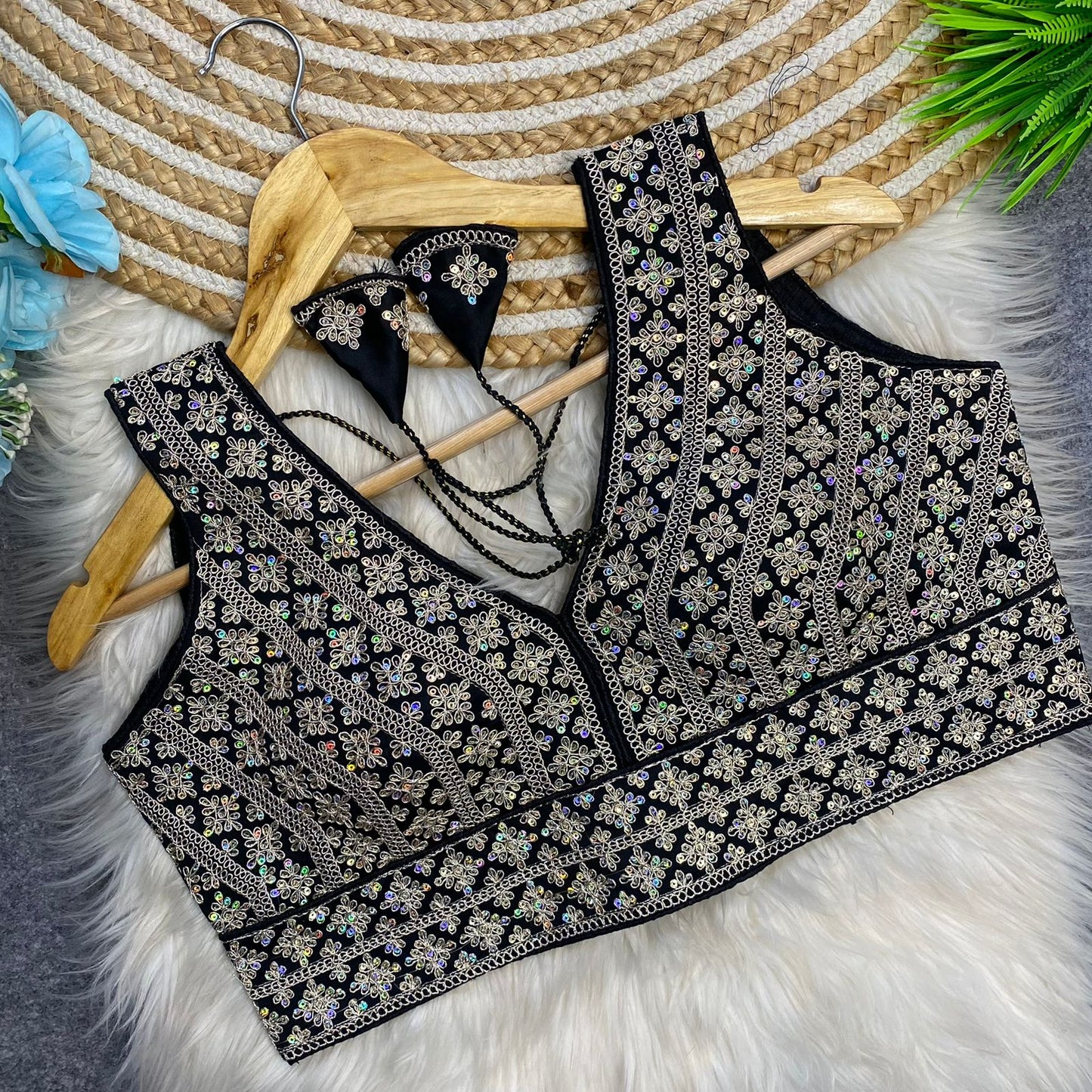 Heavy embroidery + sequins work ready made blouse