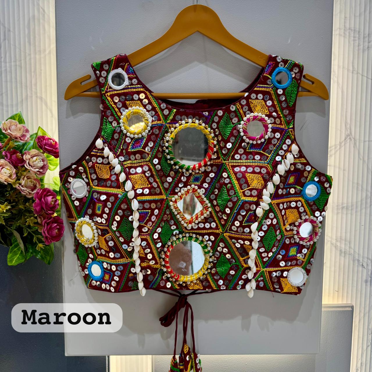 Heavy thread sequins & hand mirror work ready made blouse