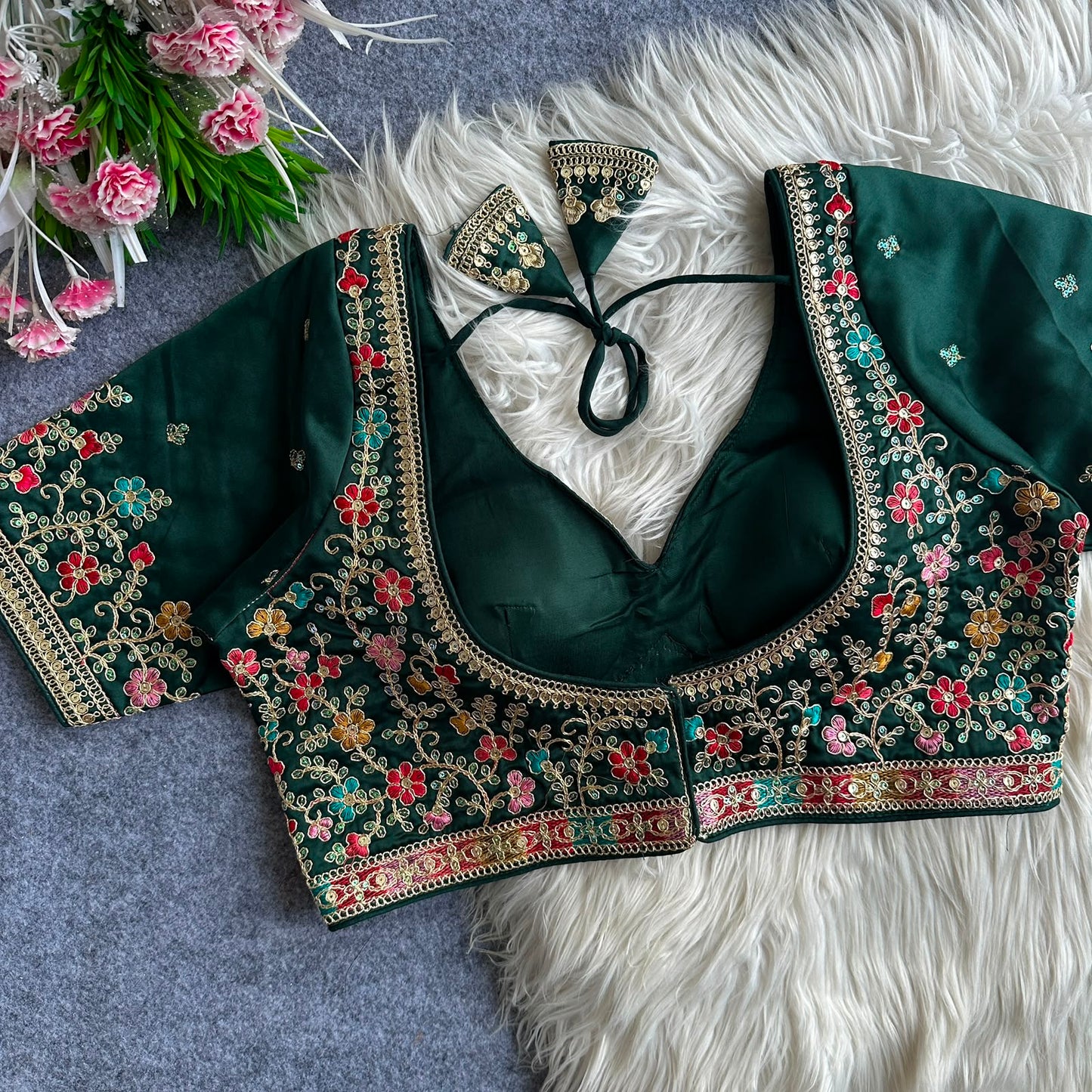Heavy Embroidery Work ready made blouse