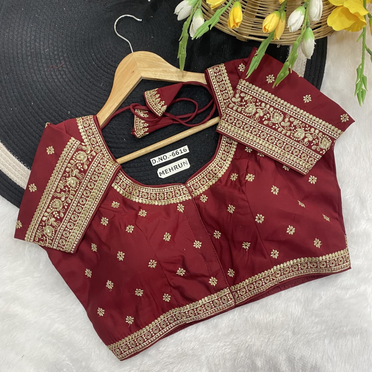 Slub silk embroidery ready made blouse