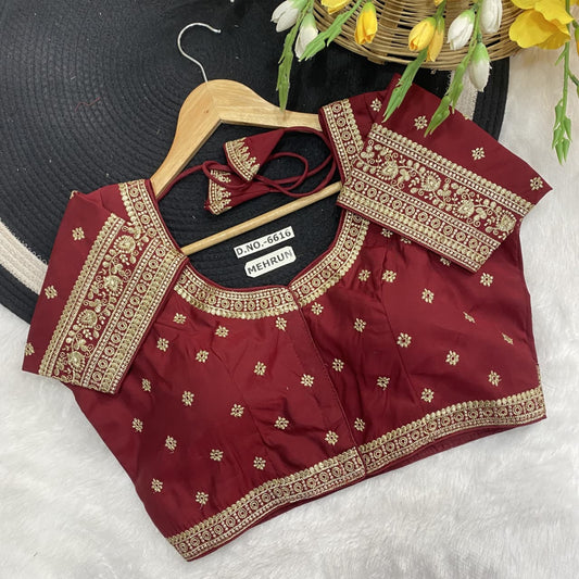 Slub silk embroidery ready made blouse
