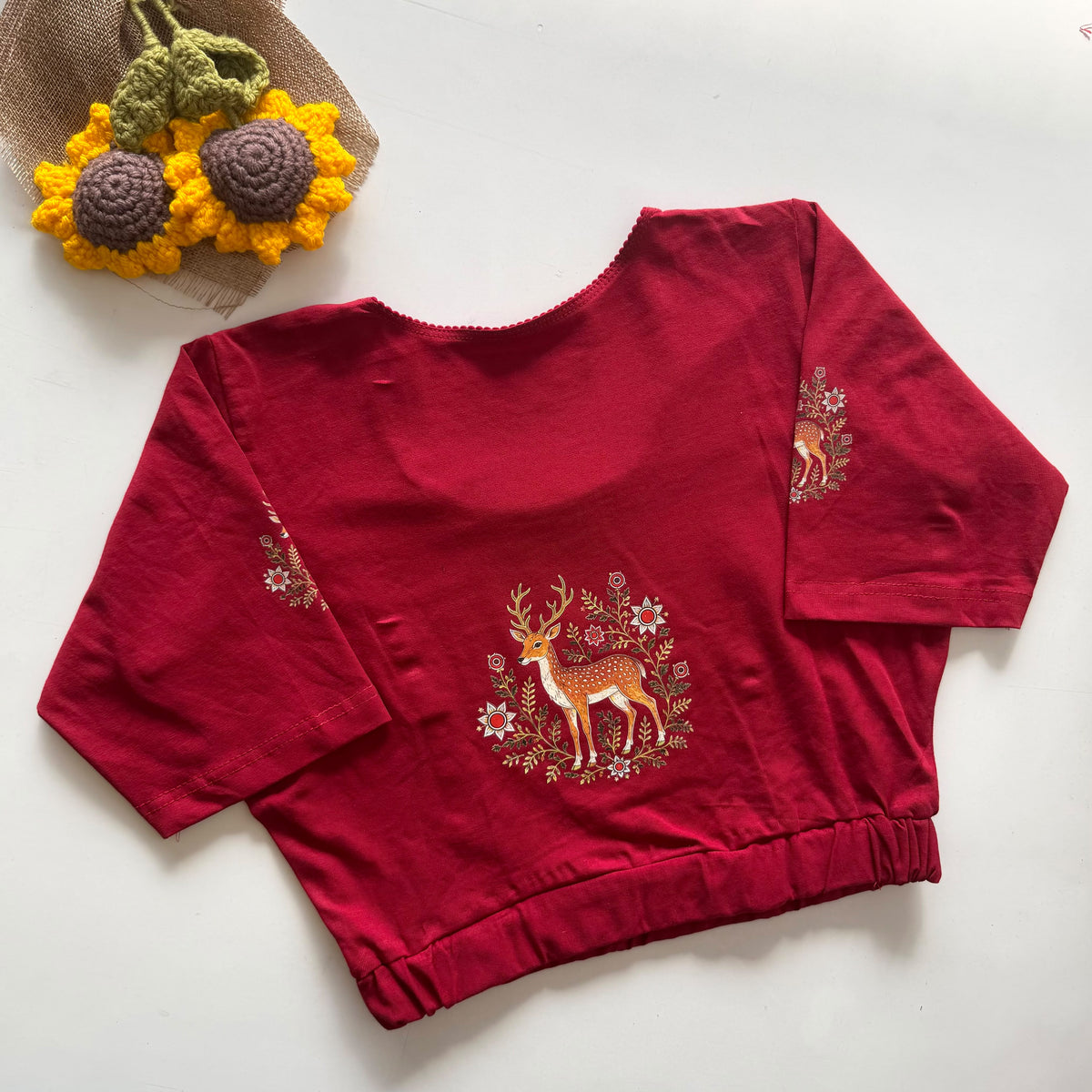Beautiful block print with elastic ready made blouse
