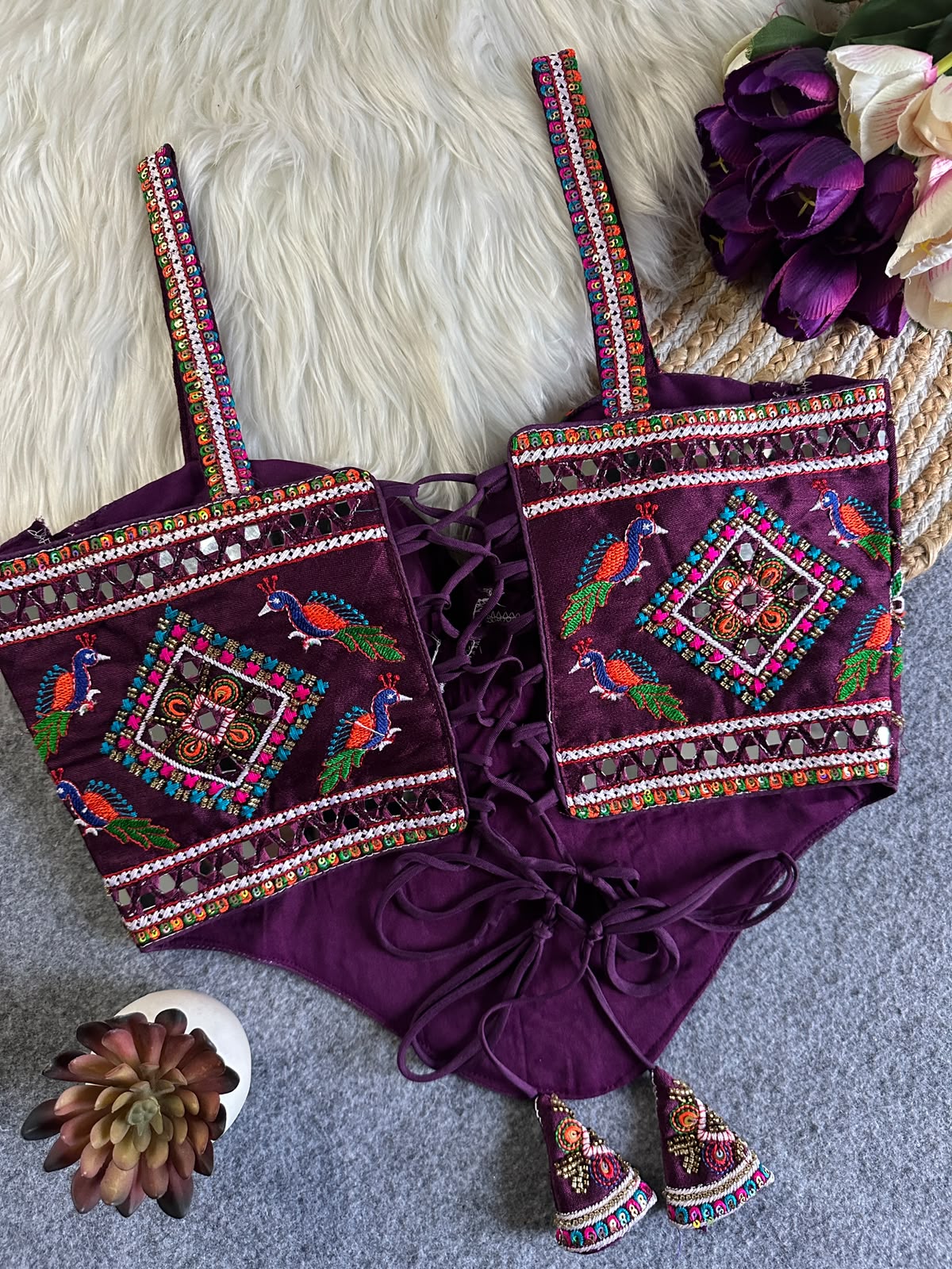 Beautiful handwork original mirror all over ready made blouse