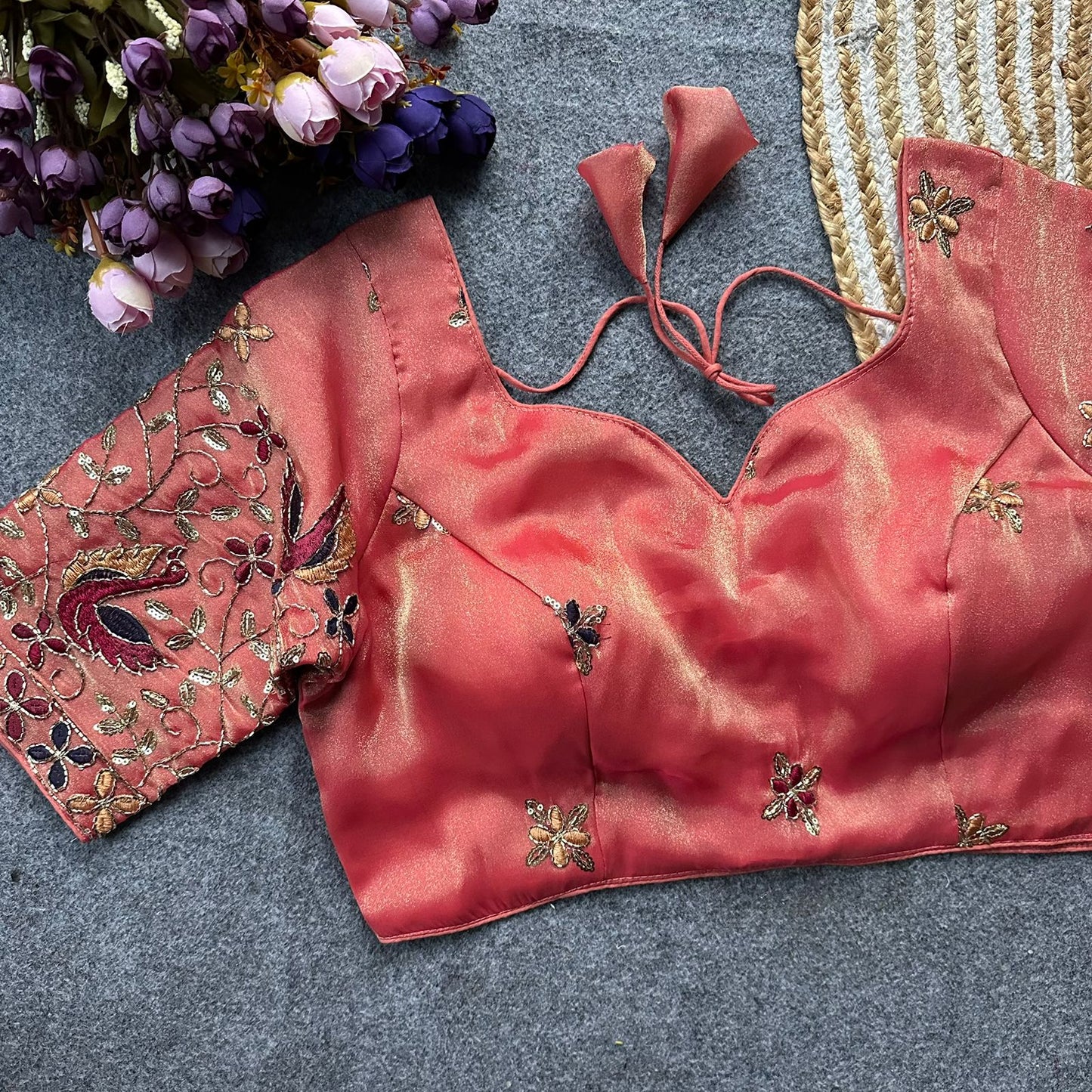 Presenting multi sequins work ready made blouse