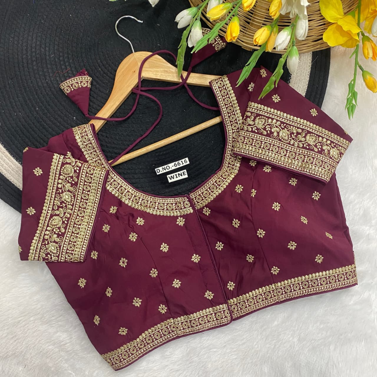Slub silk embroidery ready made blouse