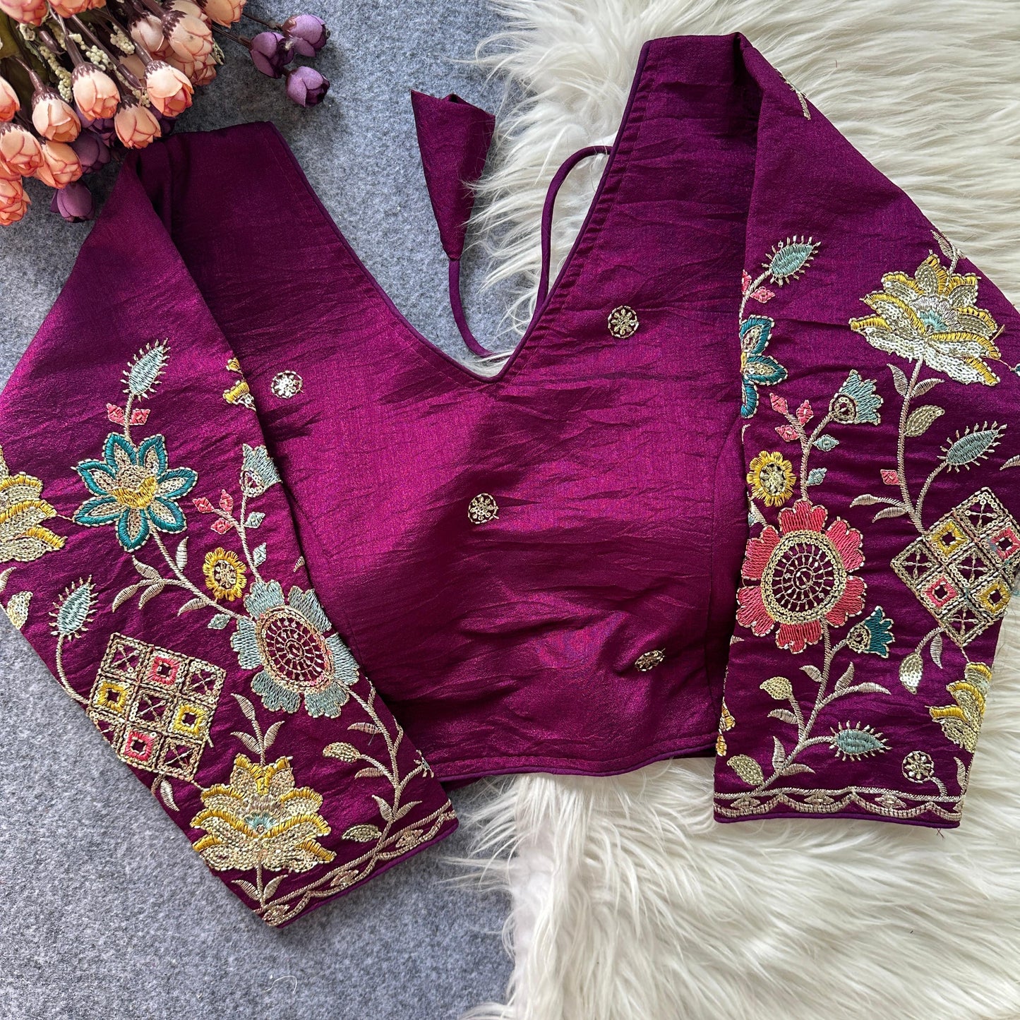 Presenting multi sequins work ready made blouse