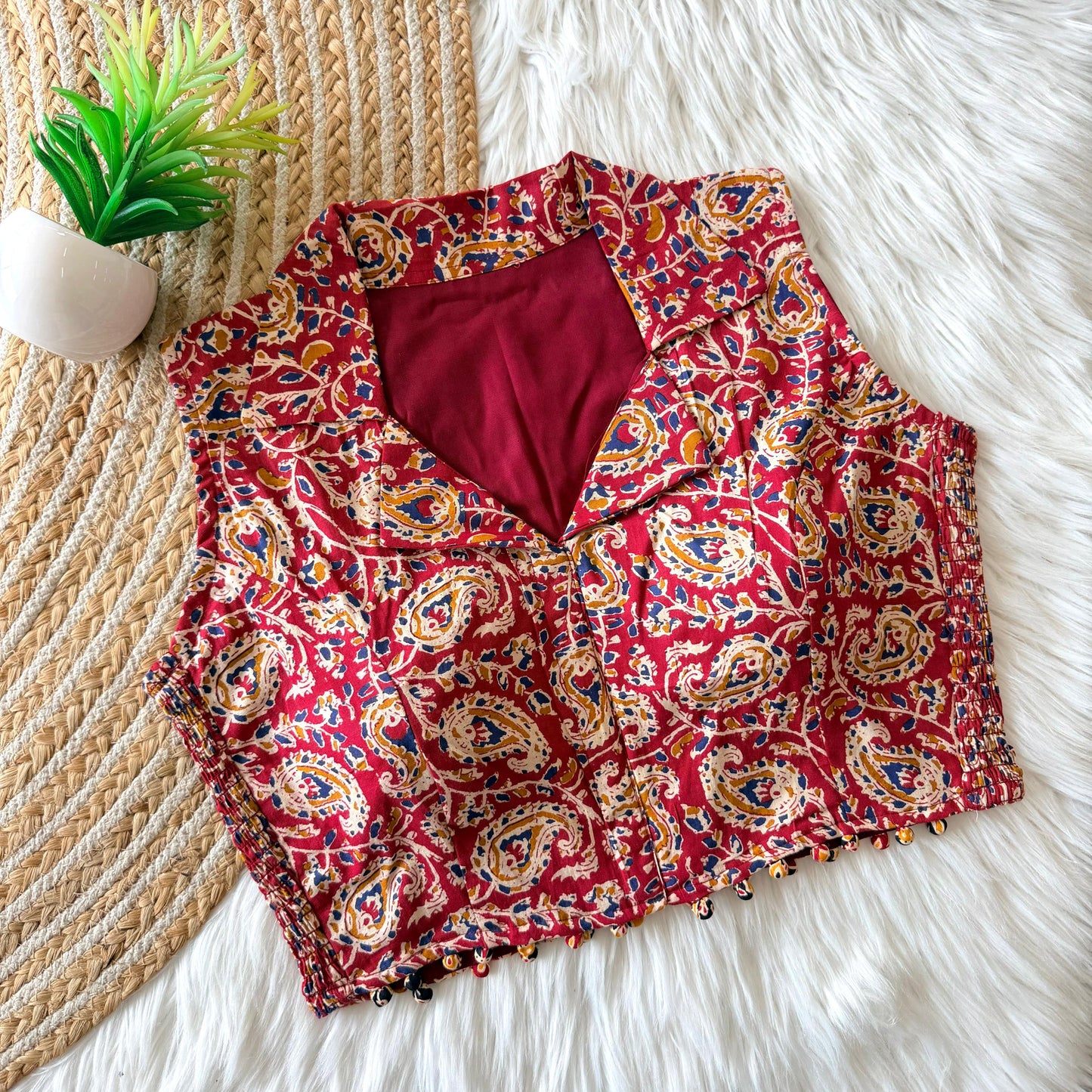 Beautiful hand block print with side elastic ready made blouse