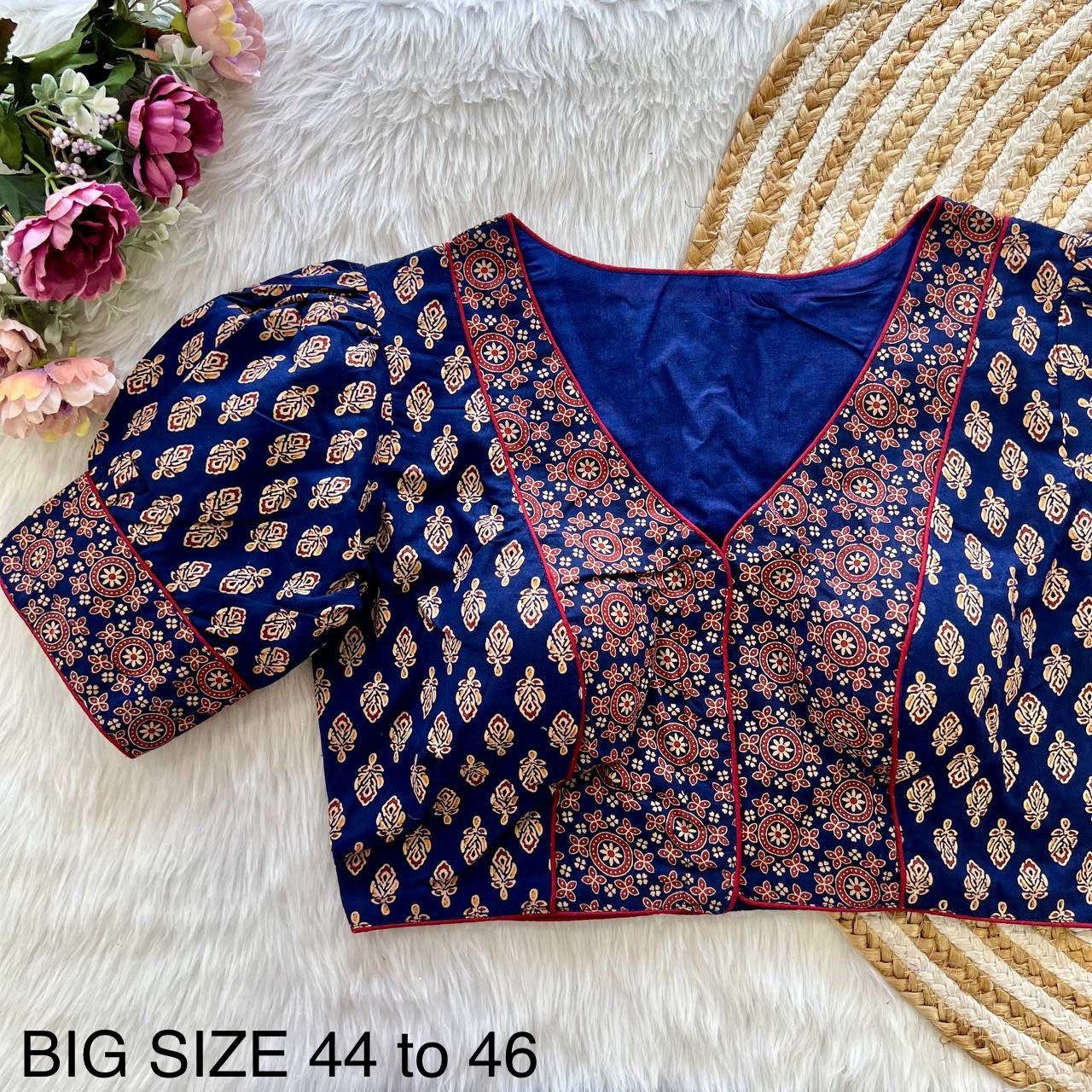 Original ajrakh print cotton ready made blouse
