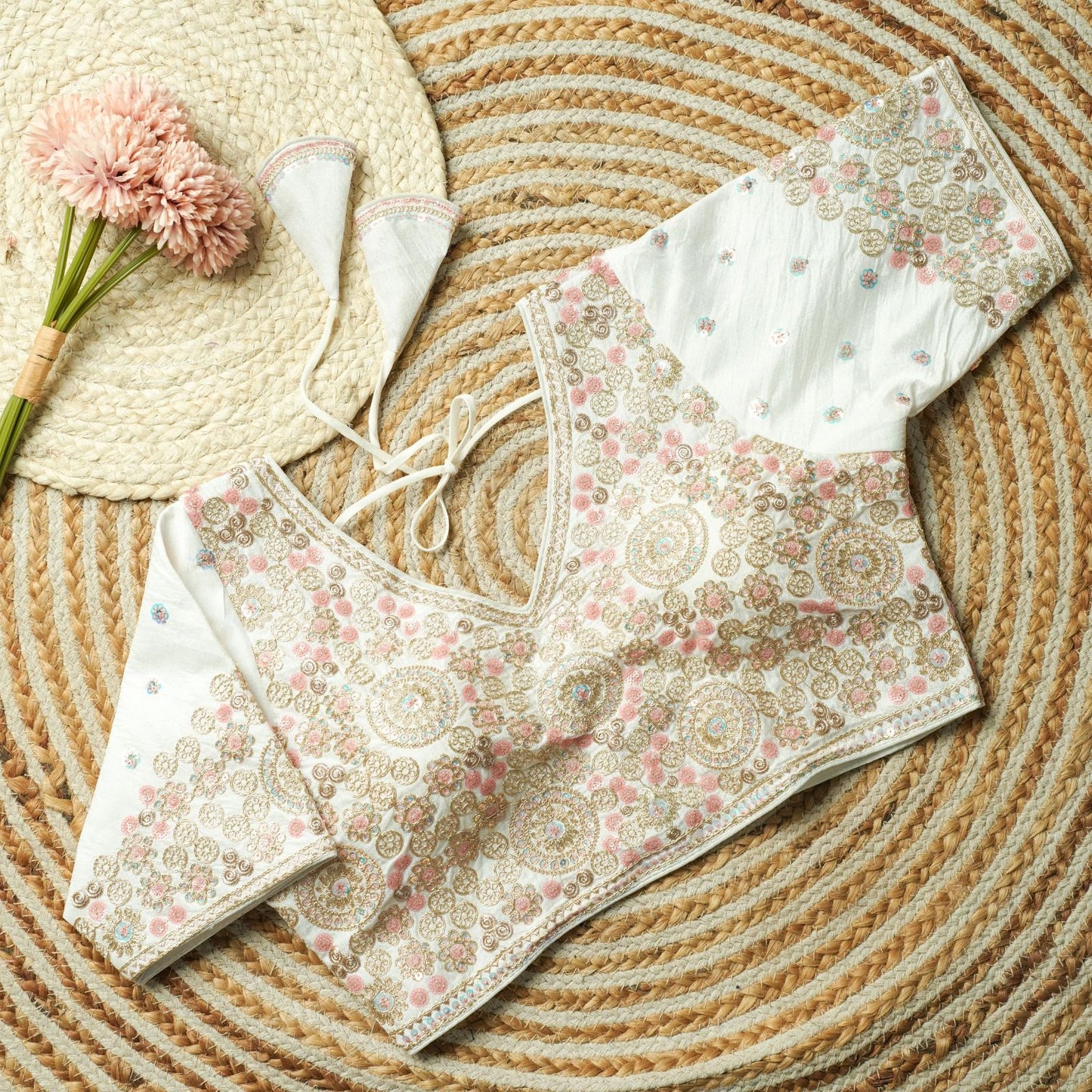 Beautiful multi work with sequins all over ready made blouse