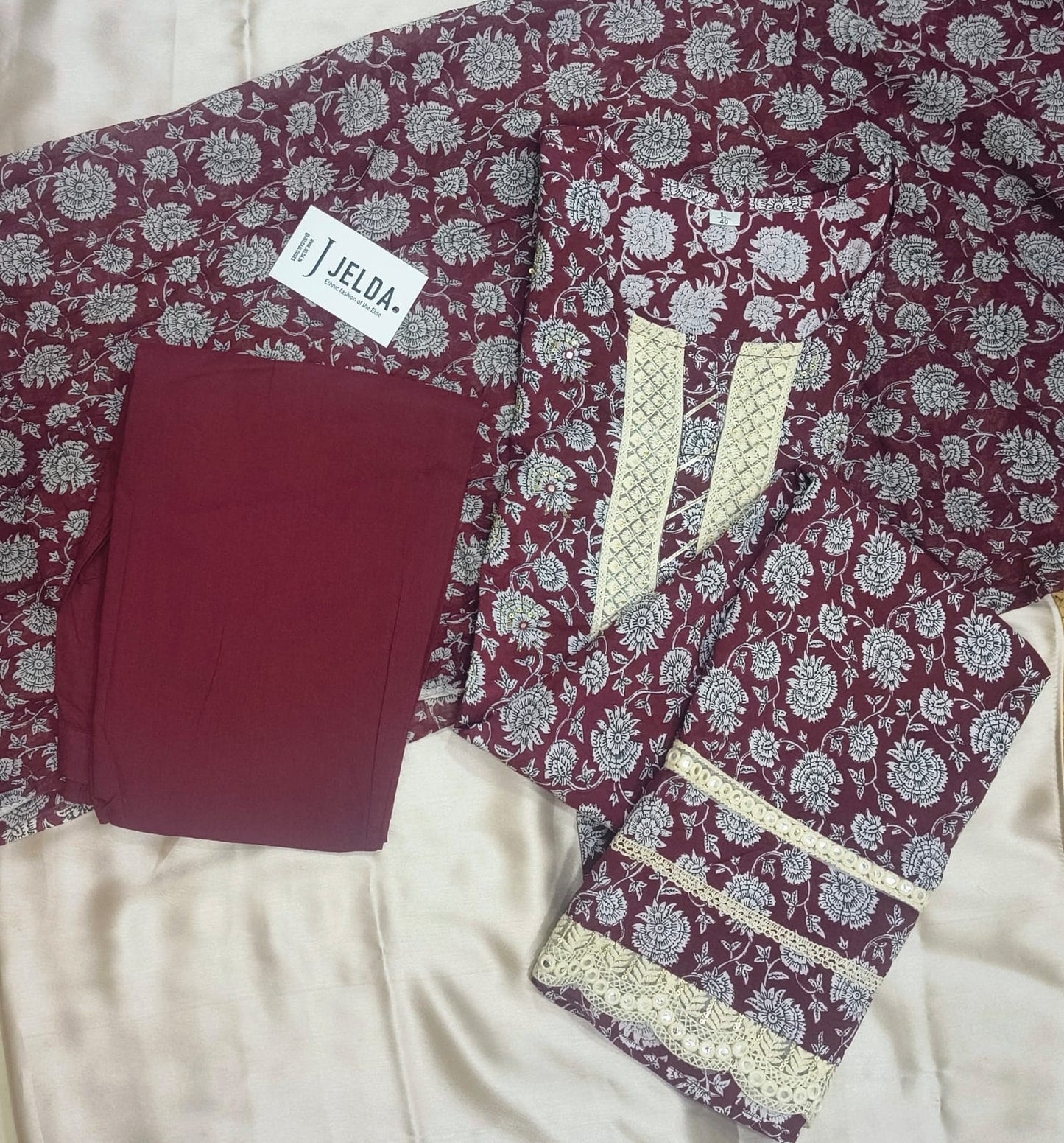Cotton printed work with lace salwar suit
