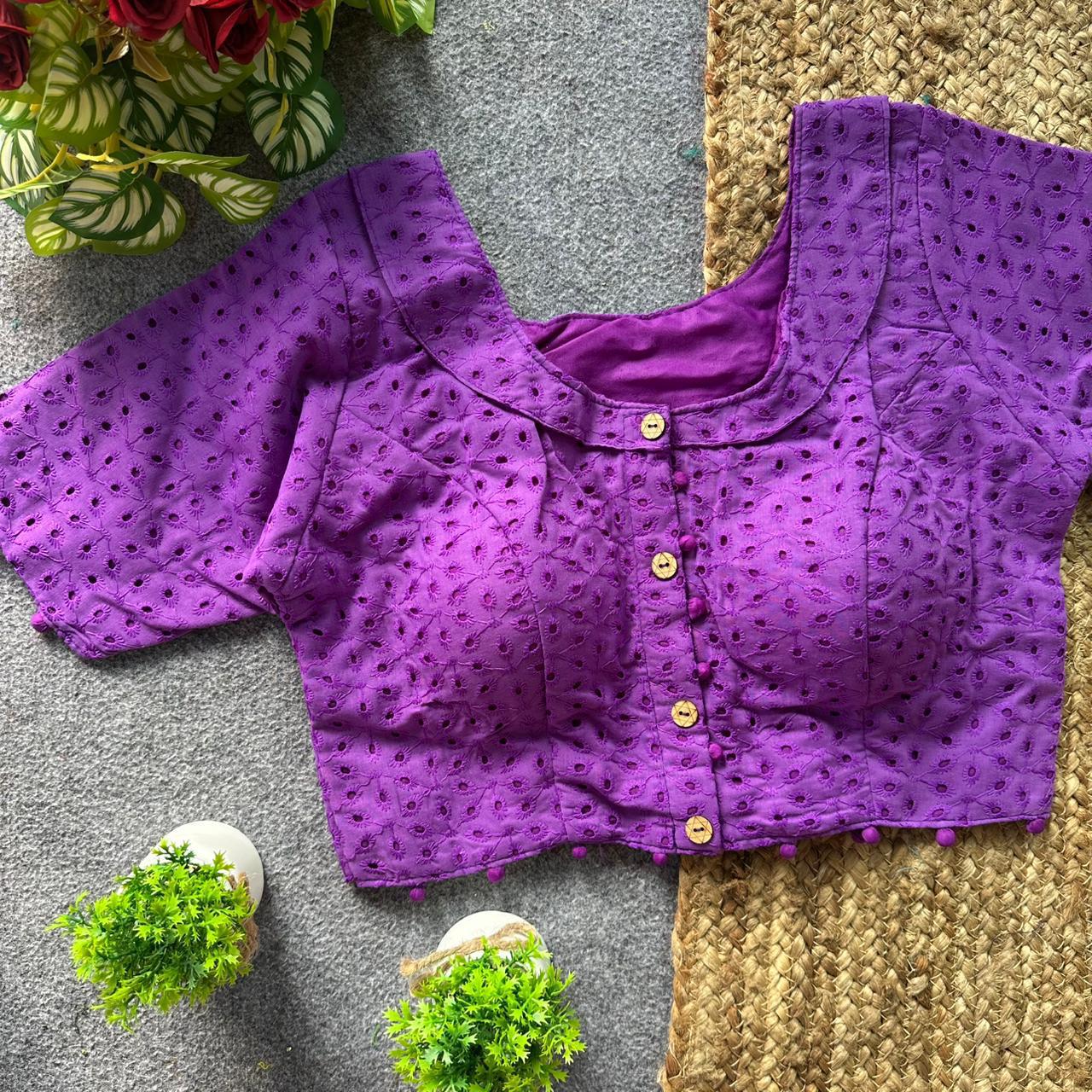 Pure hakoba cotton puff sleeve ready made blouse