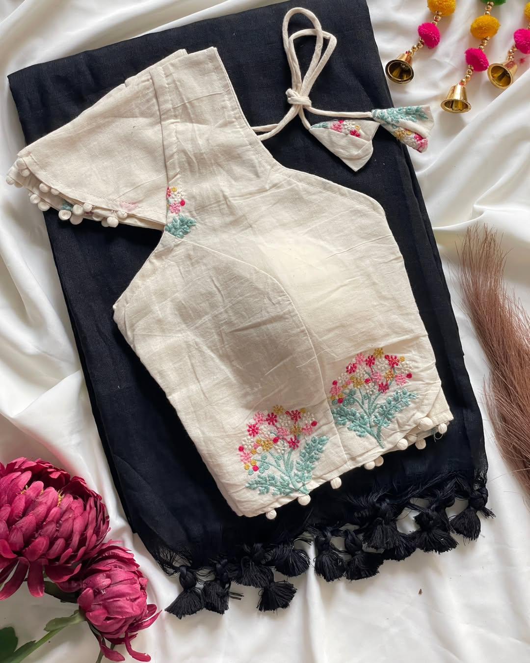 Pure cotton ready made blouse with saree