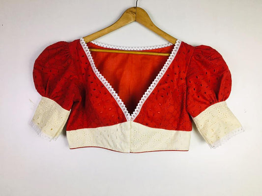 Hakoba puff sleeve with lace work Designer Blouse