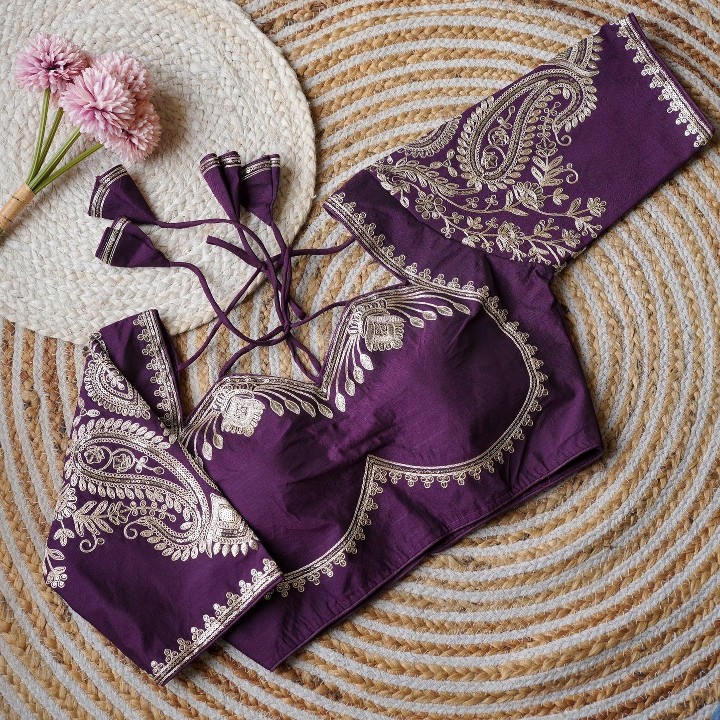 A beauty of golden embroidery work ready made blouse