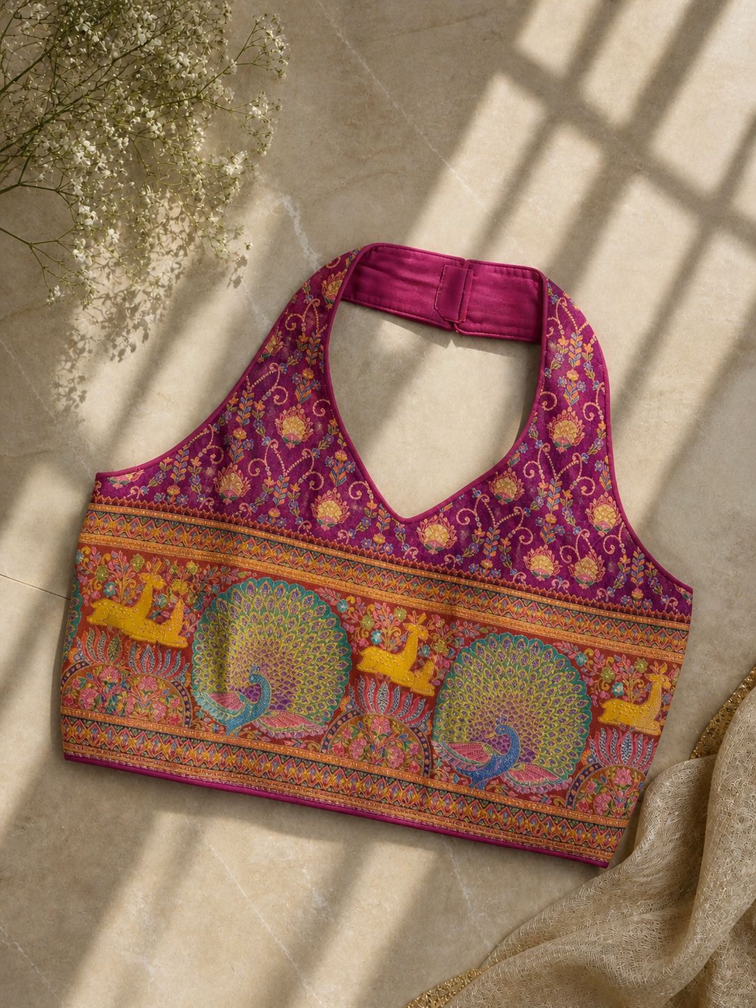 A beautiful 12 thread weaving of colours all over pure banarasi silk ready made blouse