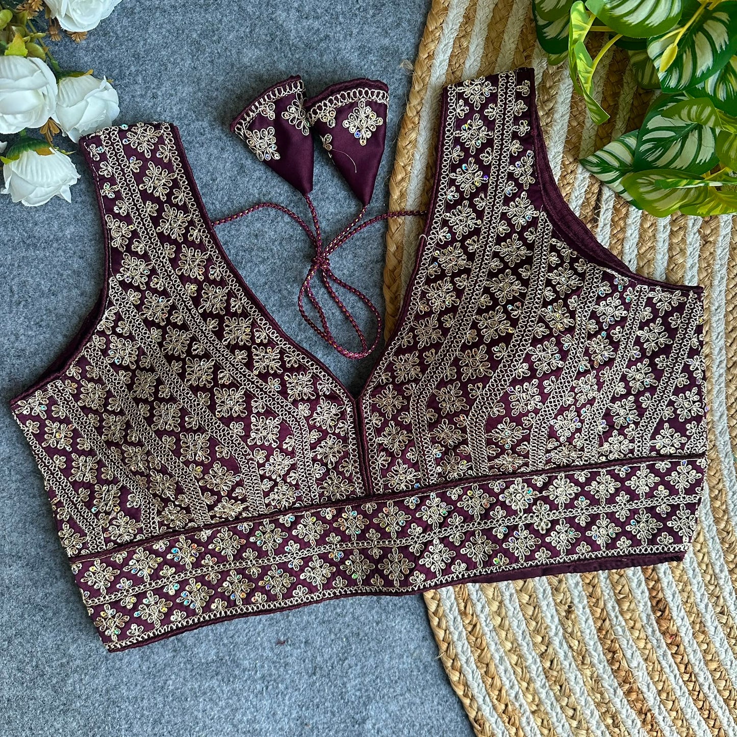 Heavy Embroidery + Sequins Work ready made blouse