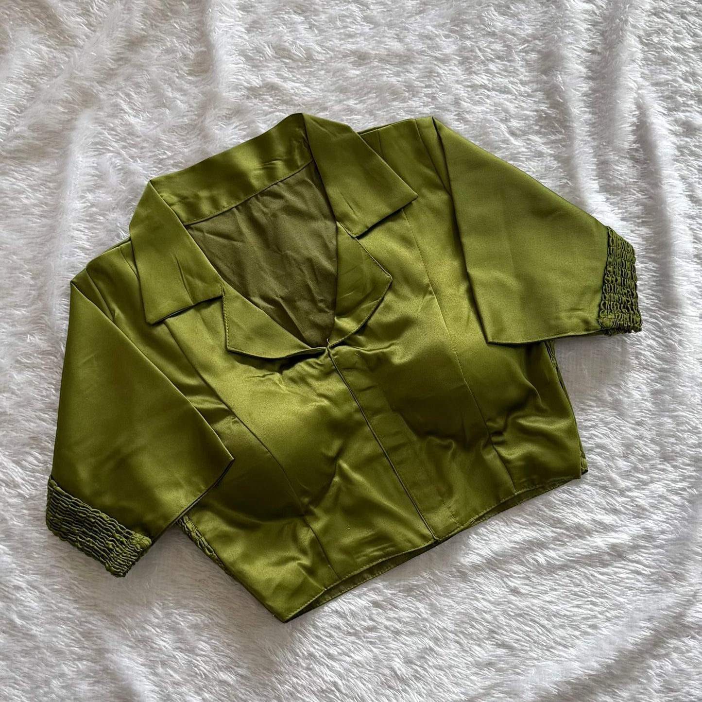 Soft silk fabric with elastic attach for better fitting ready made blouse