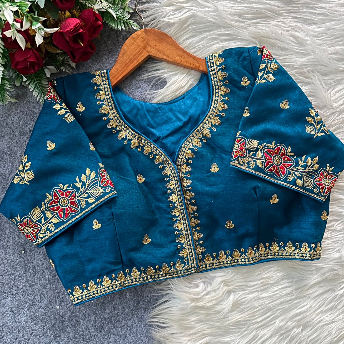 Heavy Embroidery Work ready made blouse