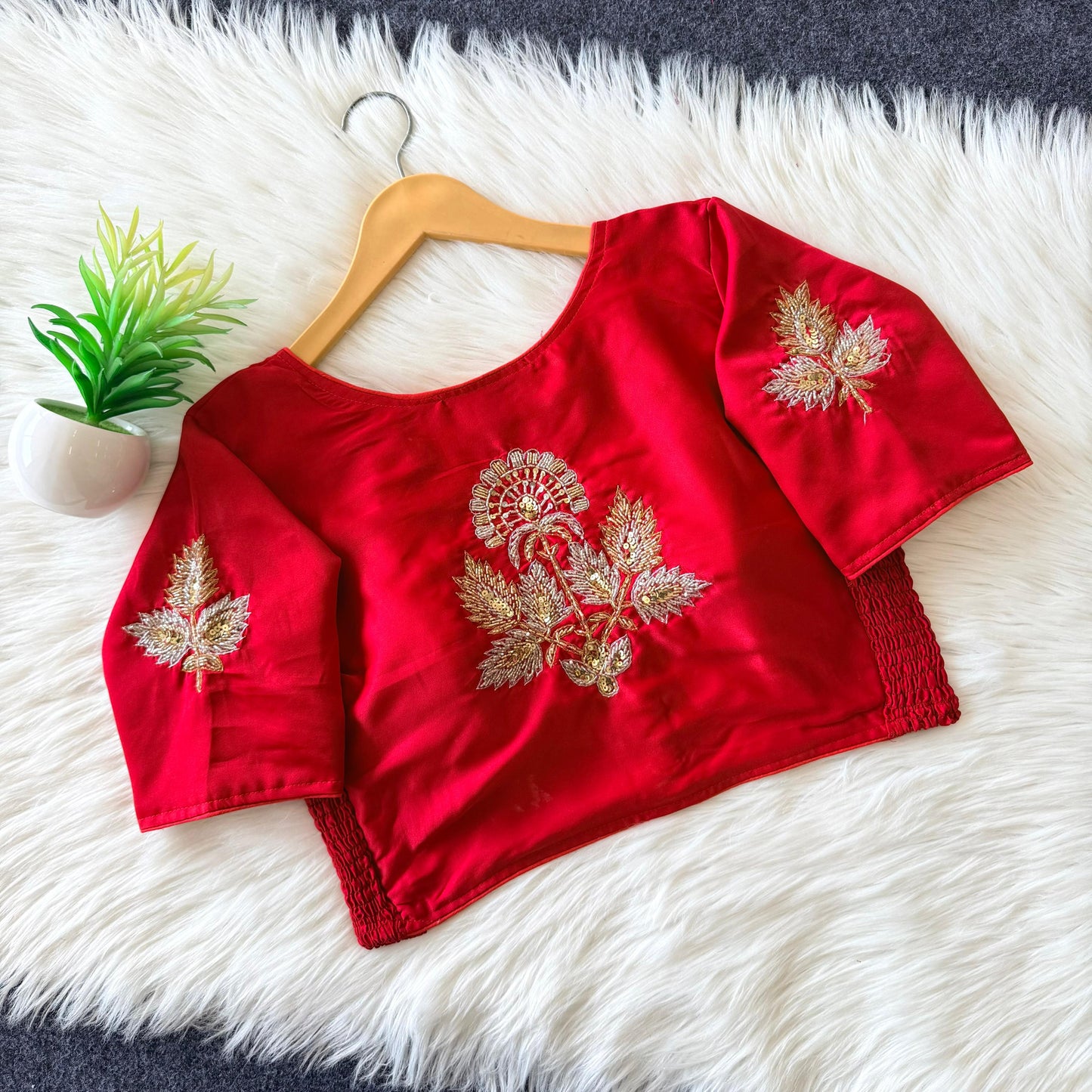 Beautiful zardosi with two tone kardana work all over with side elastic ready made blouse