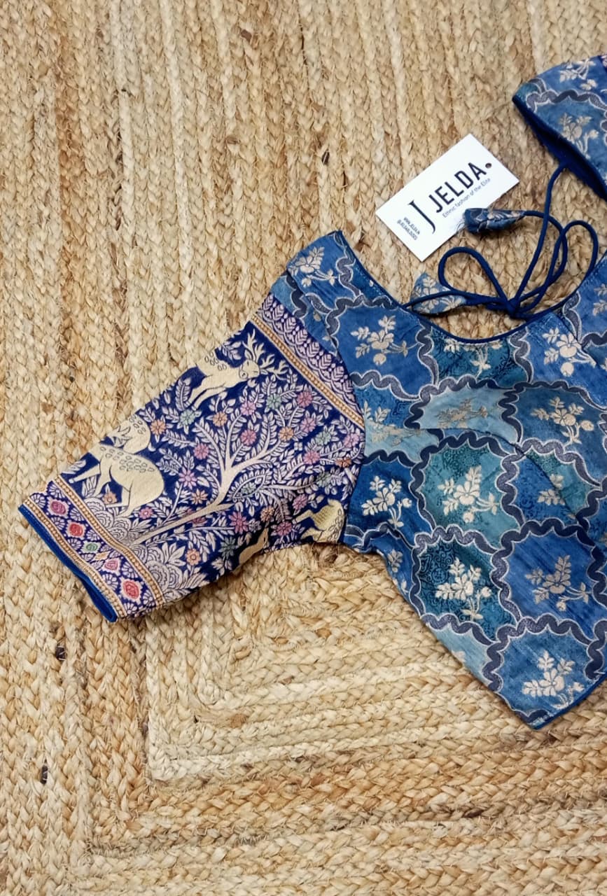 Printed zari work ready made blouse