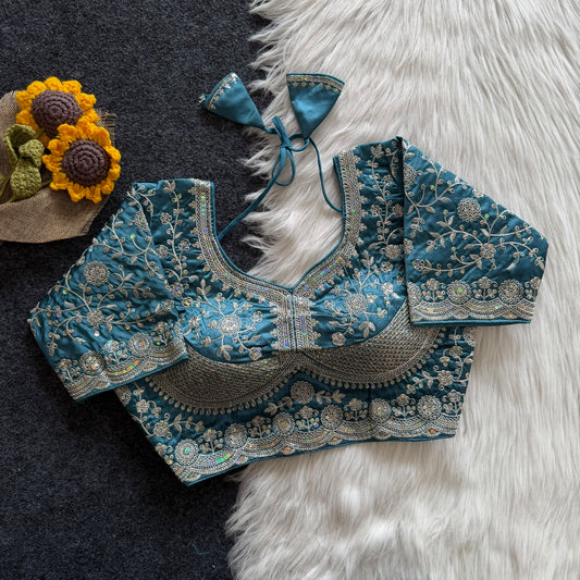 Beautiful embroidery work  all over ready made blouse