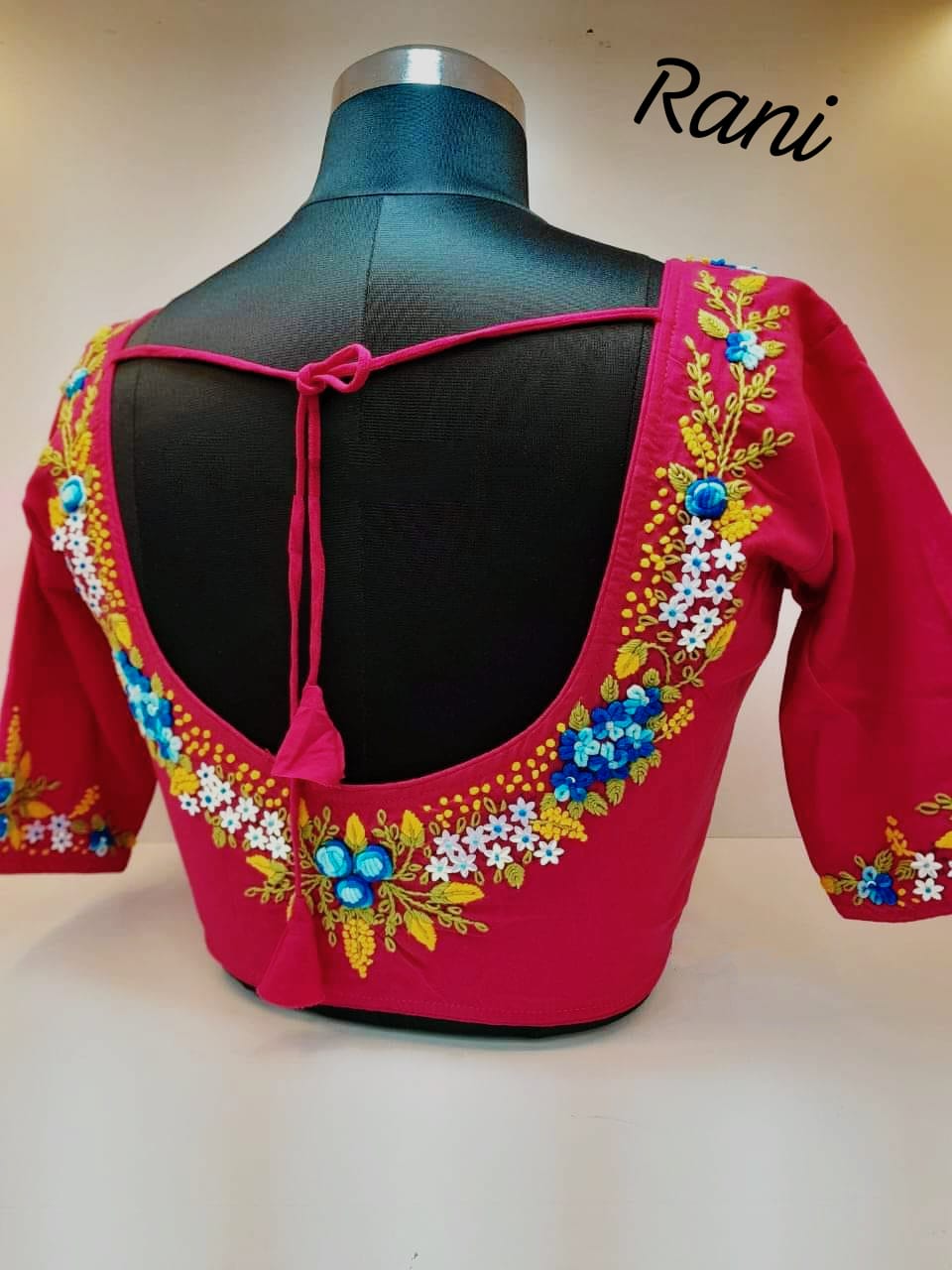 Hand work round neck ready made blouse