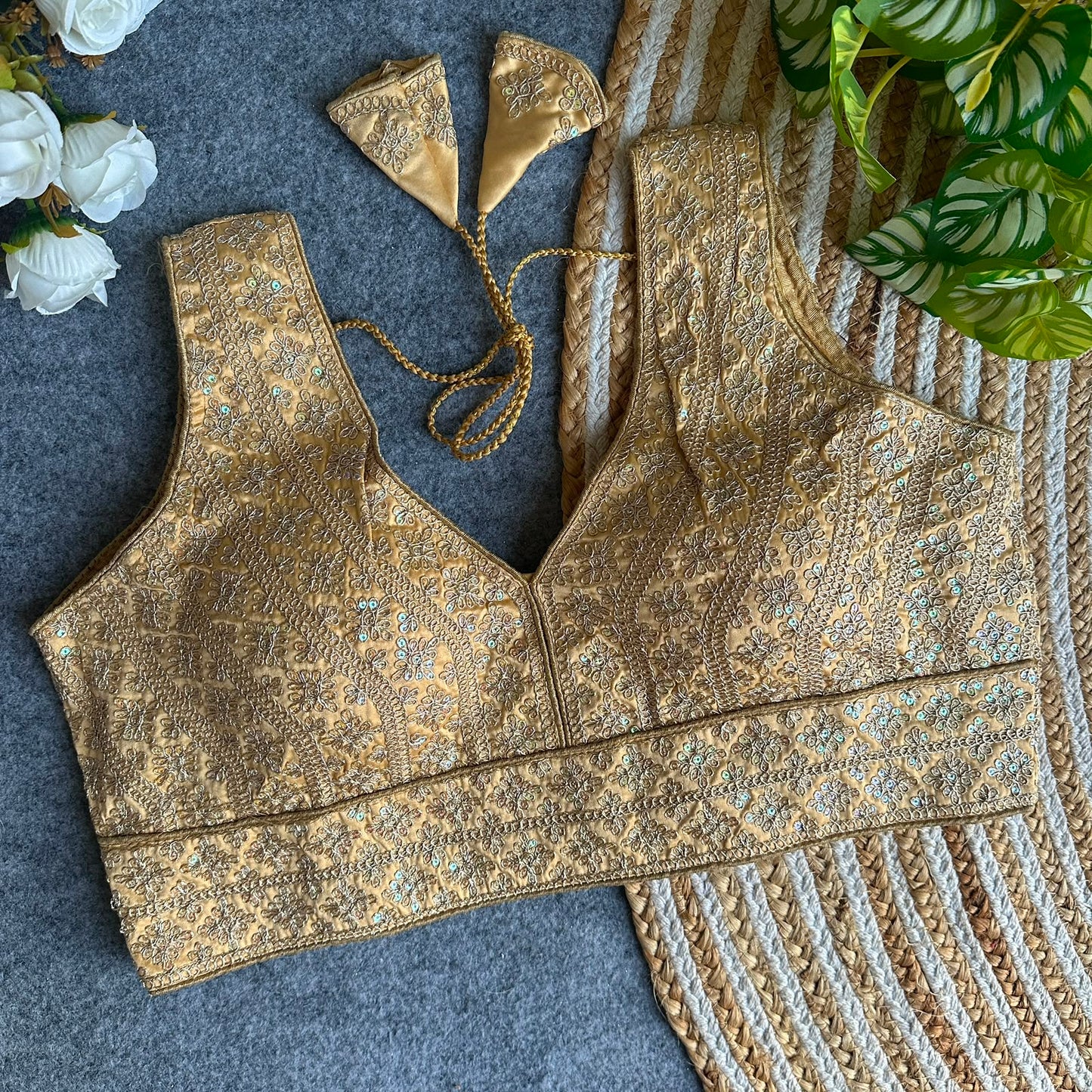 Heavy Embroidery + Sequins Work ready made blouse