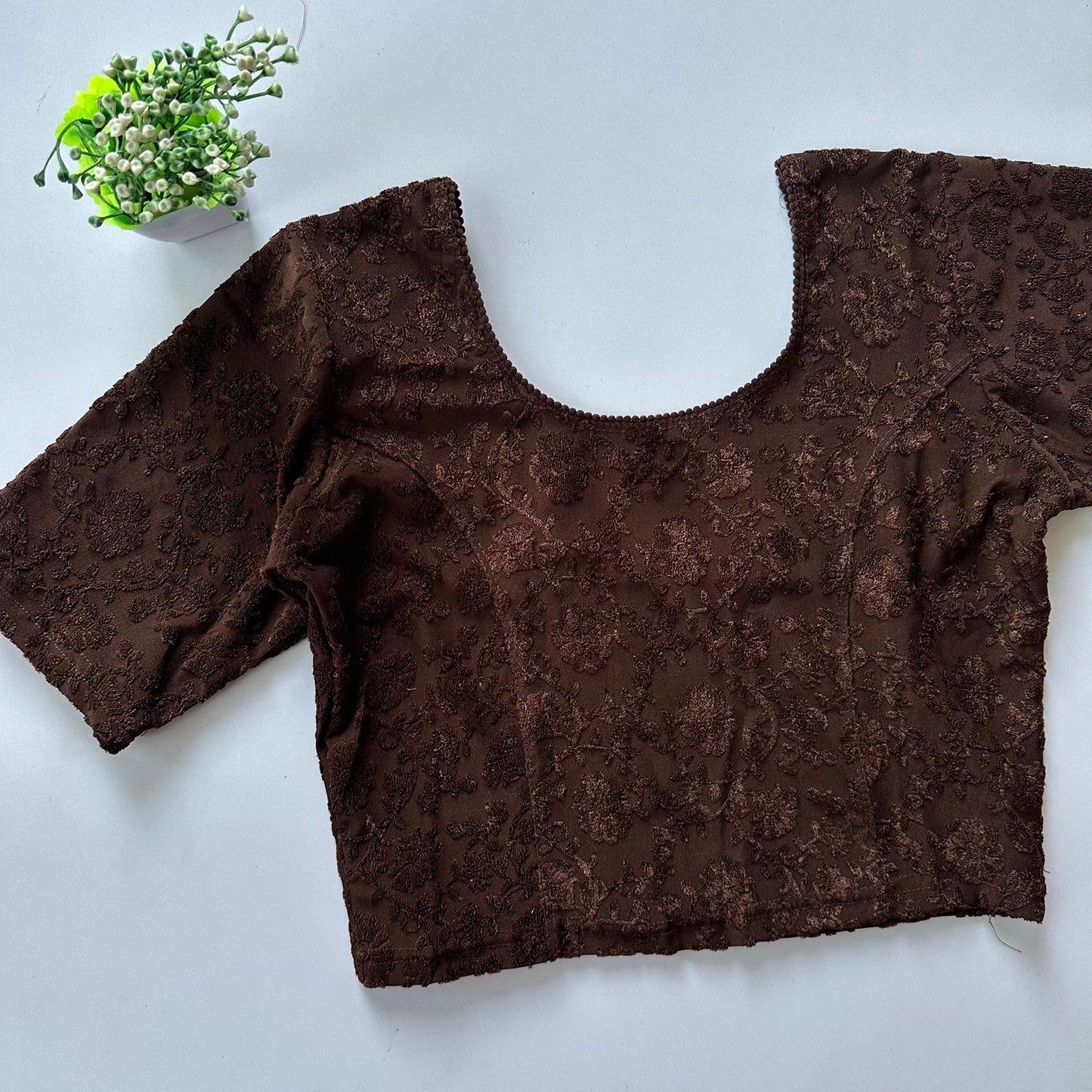 Polyester stretchable with self jacquard design ready made blouse