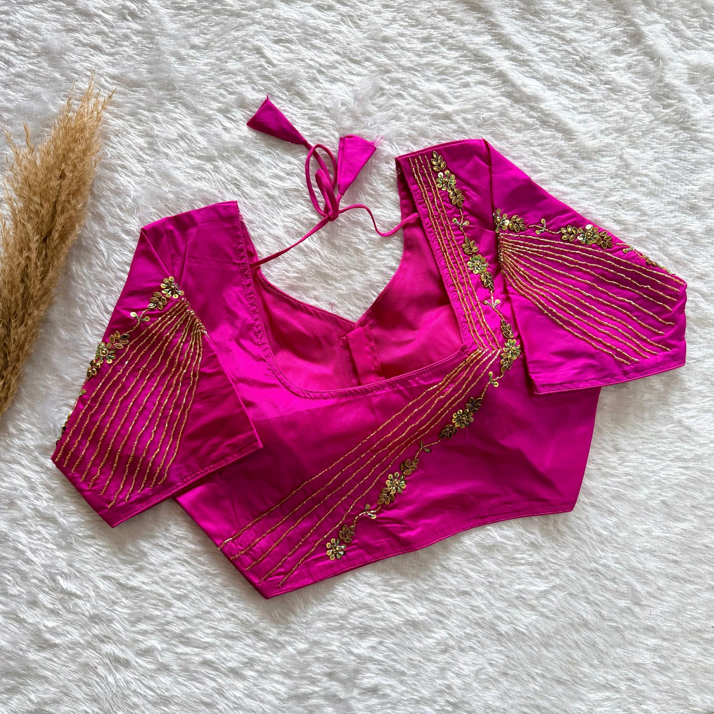 Beautiful handwork all over back and sleeves with designer handwork ready made blouse