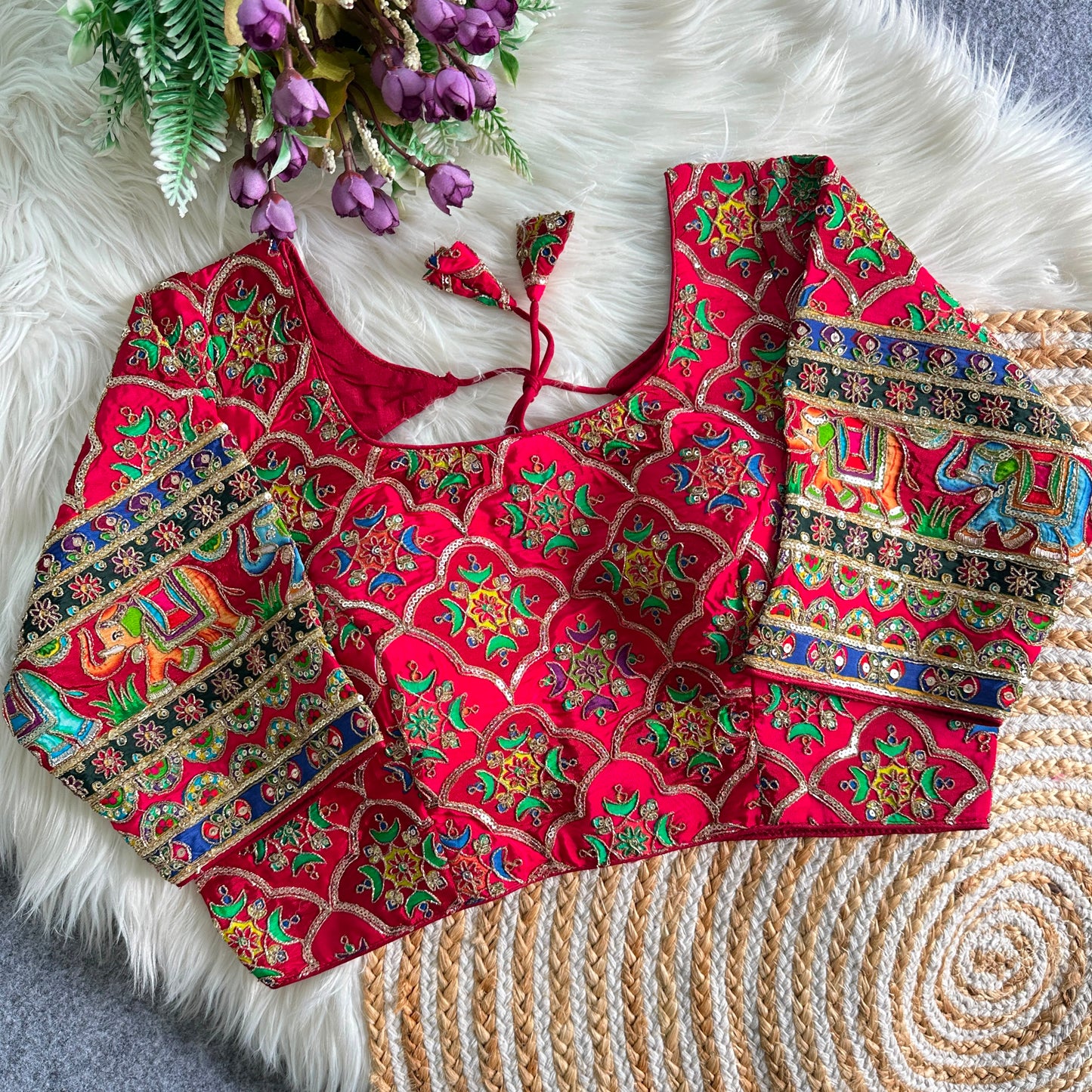 Ethnic presenting chinon heavy silk hit design ready made blouse