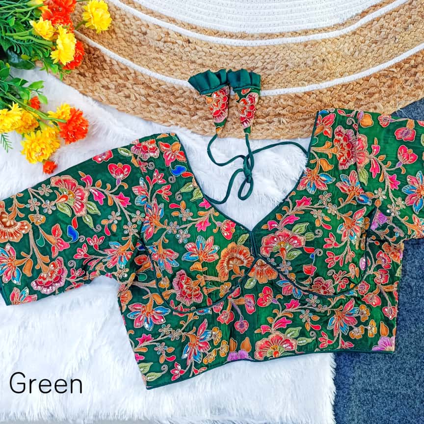 Exclusive Position Print, Taar Codding With Sequence Embroidered ready made blouse