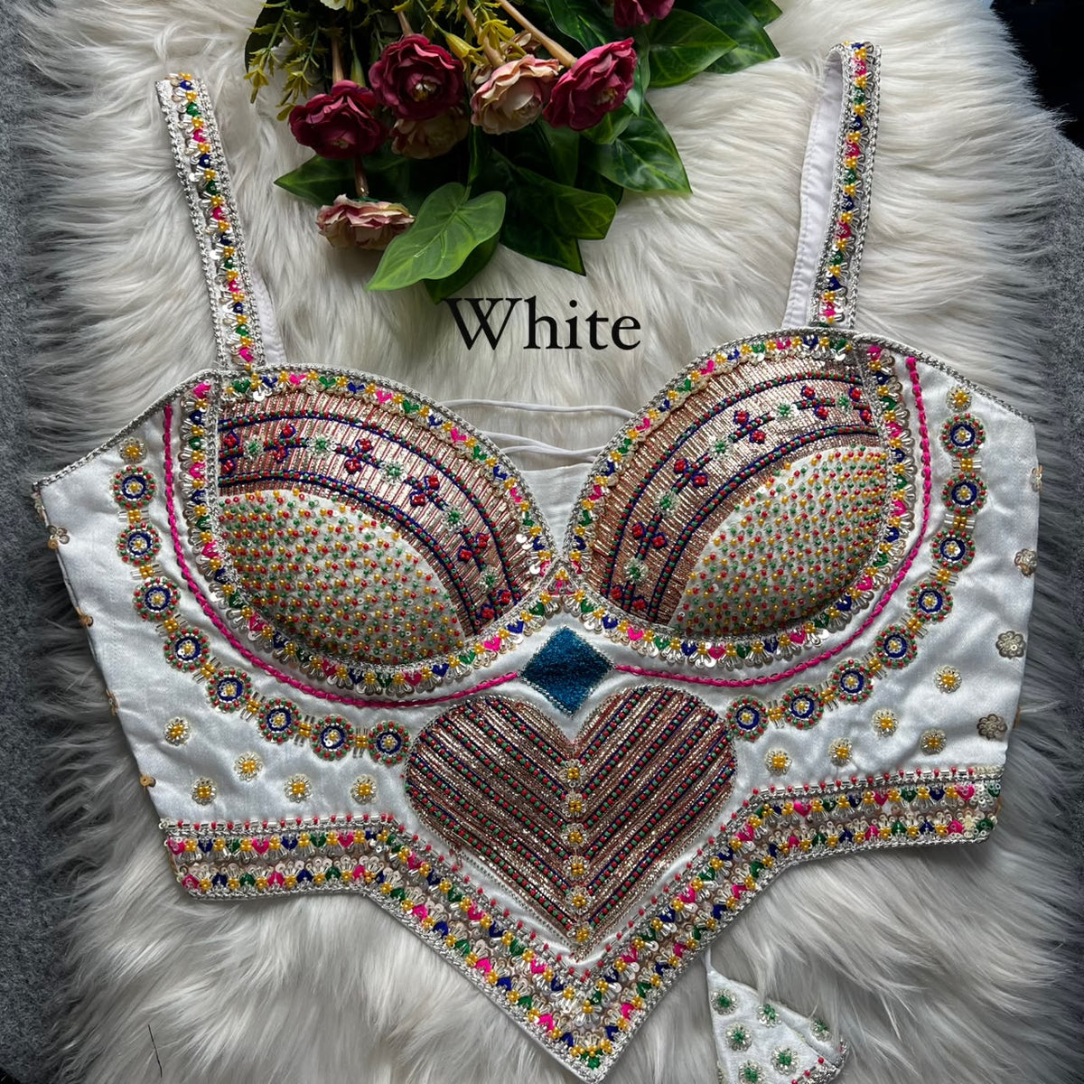 NEW BEADS & RIBBON WORK CORSET-STYLE READY MADE BLOUSE