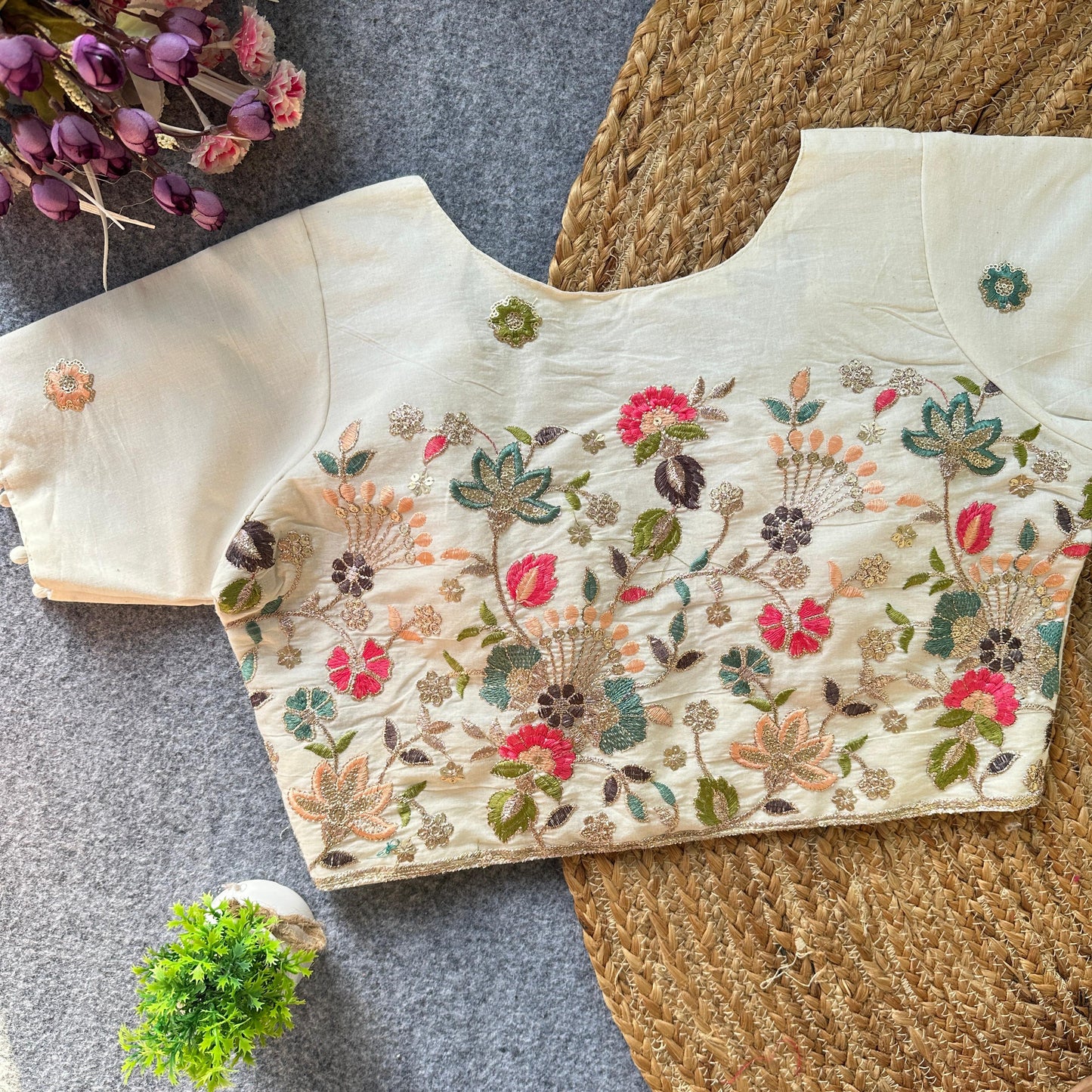 Beautiful Cotton With  Embroidered ready made blouse
