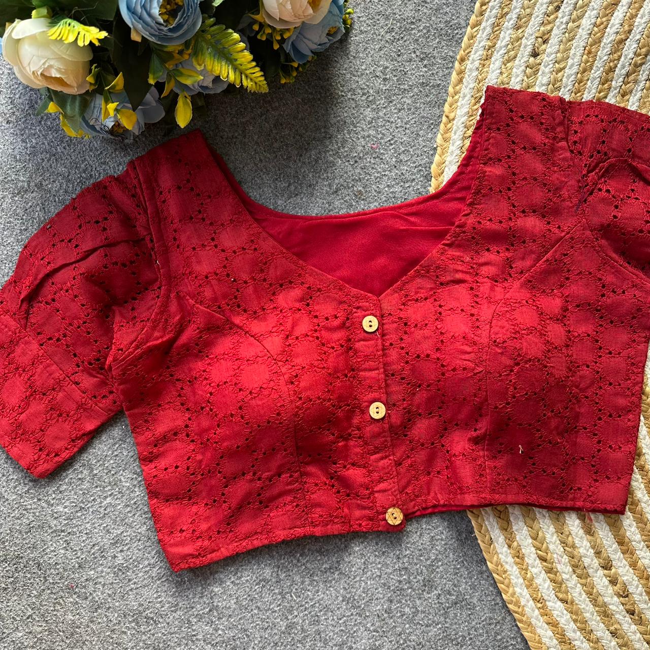 Pure hakoba cotton puff sleeve ready made blouse