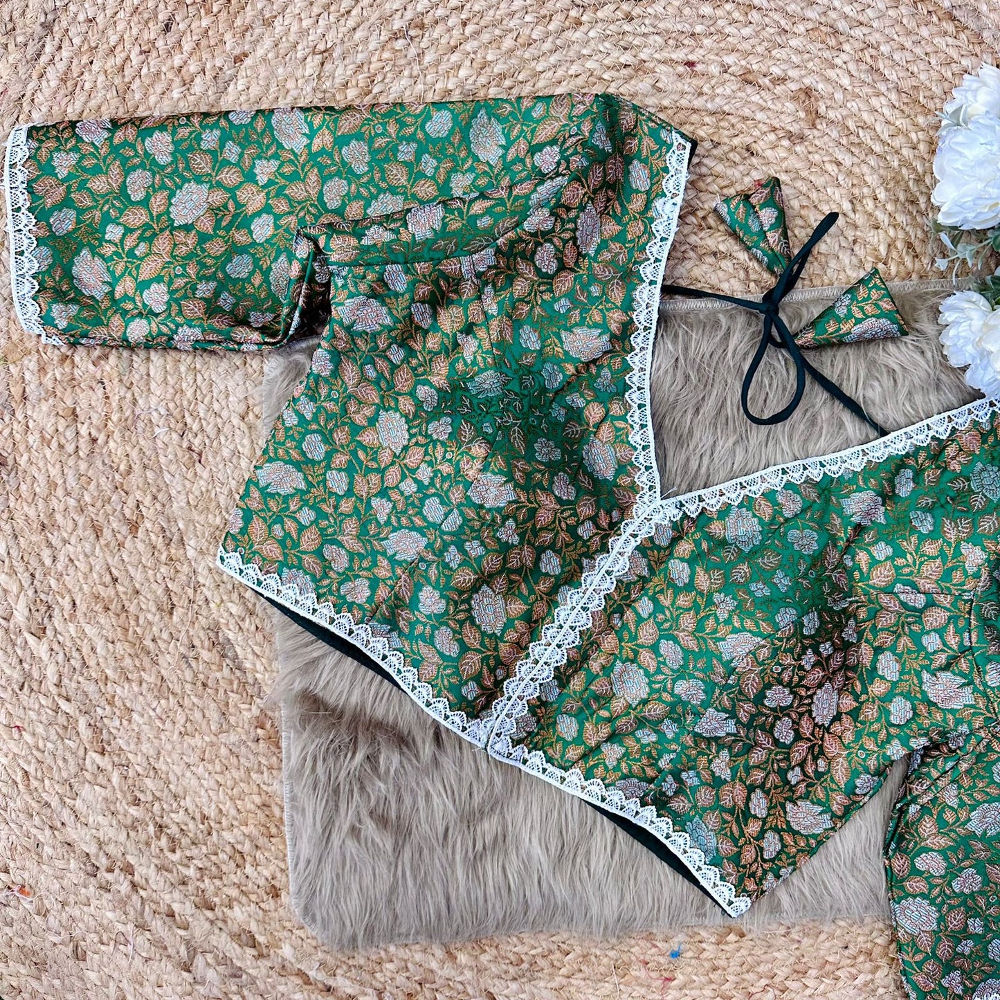 Beautiful golden and silver zari combination ready made blouse