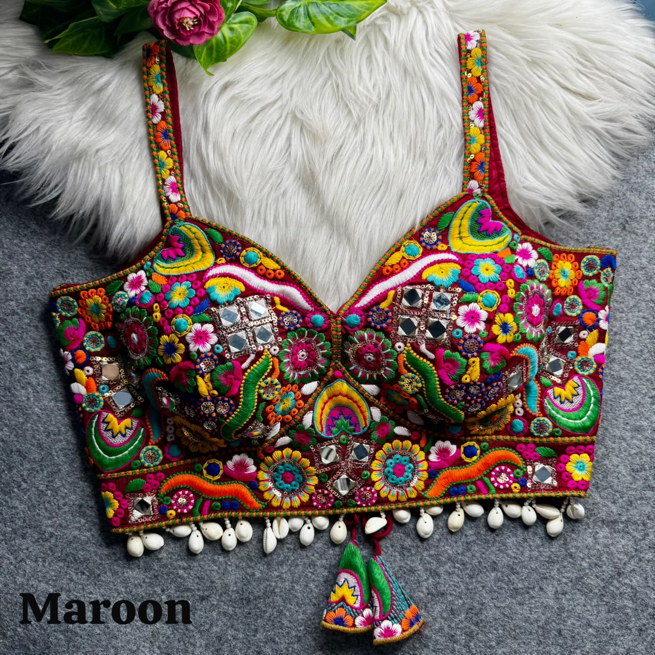 Heavy Real Mirror + Thread & Work ready made blouse