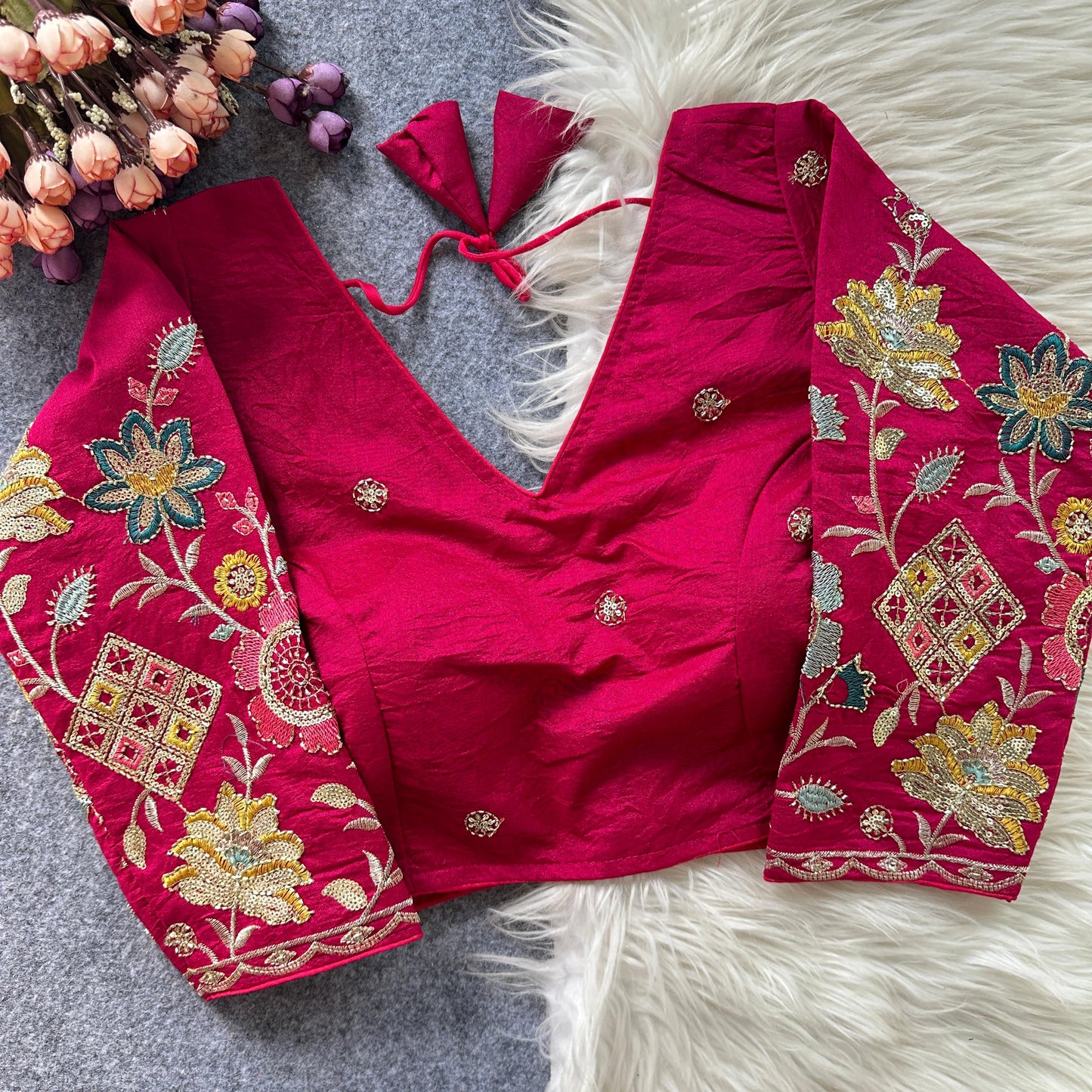 Presenting multi sequins work ready made blouse