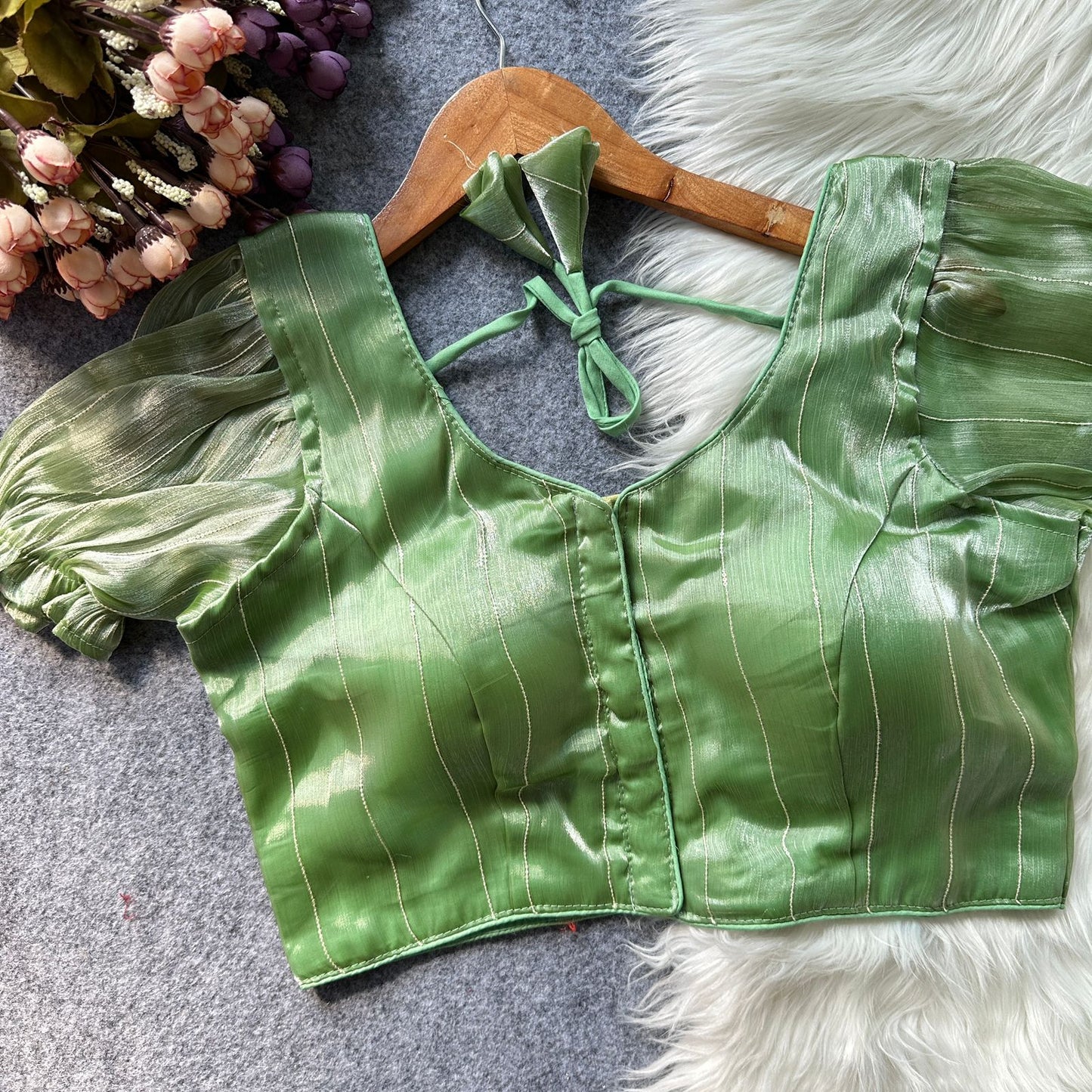 Two tone zimi chu slub shining material with sequins work ready made blouse