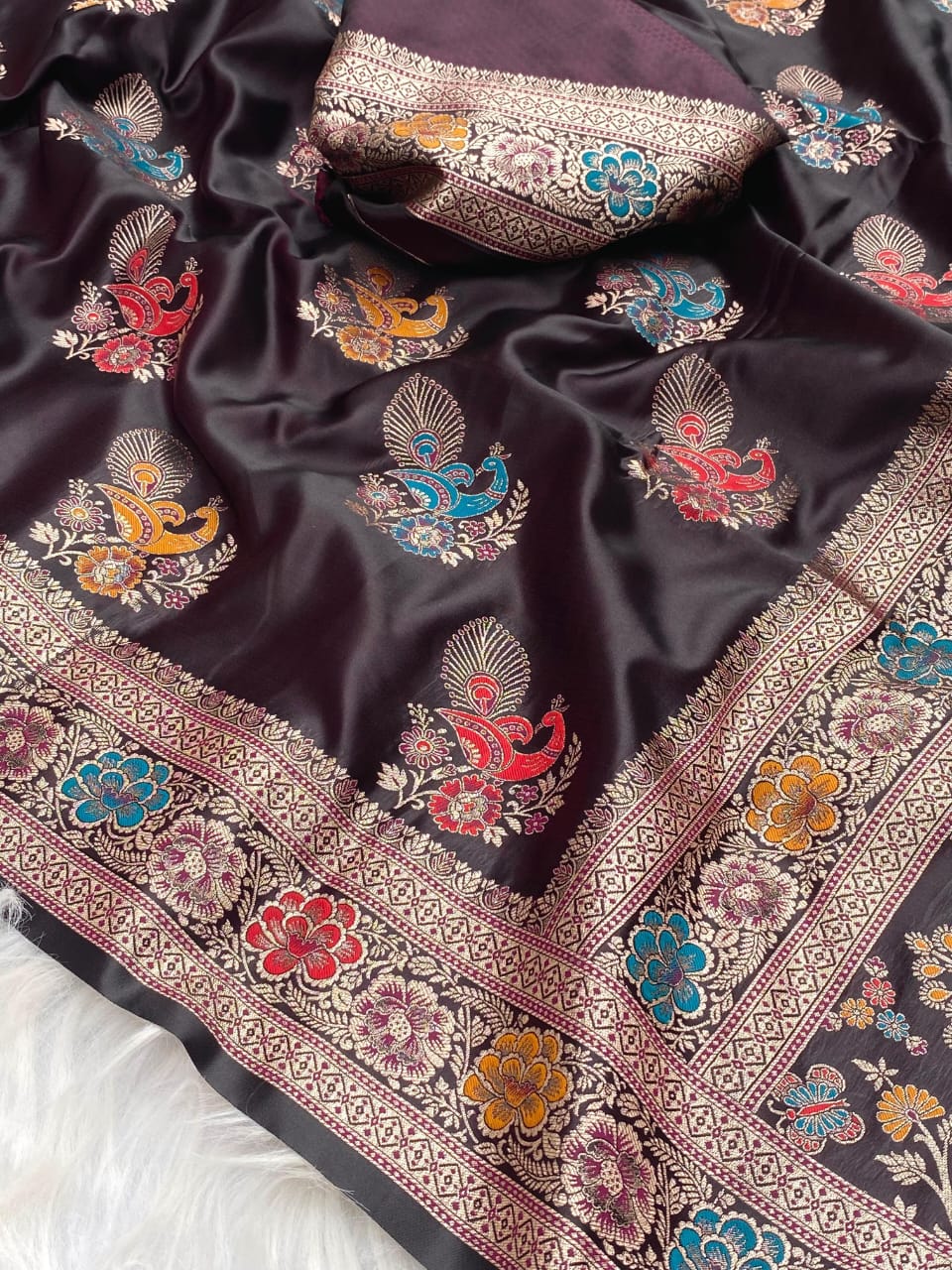Mushro satin sarees
