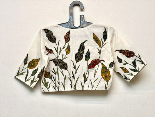 Cotton hand embroidered patch work designer blouse
