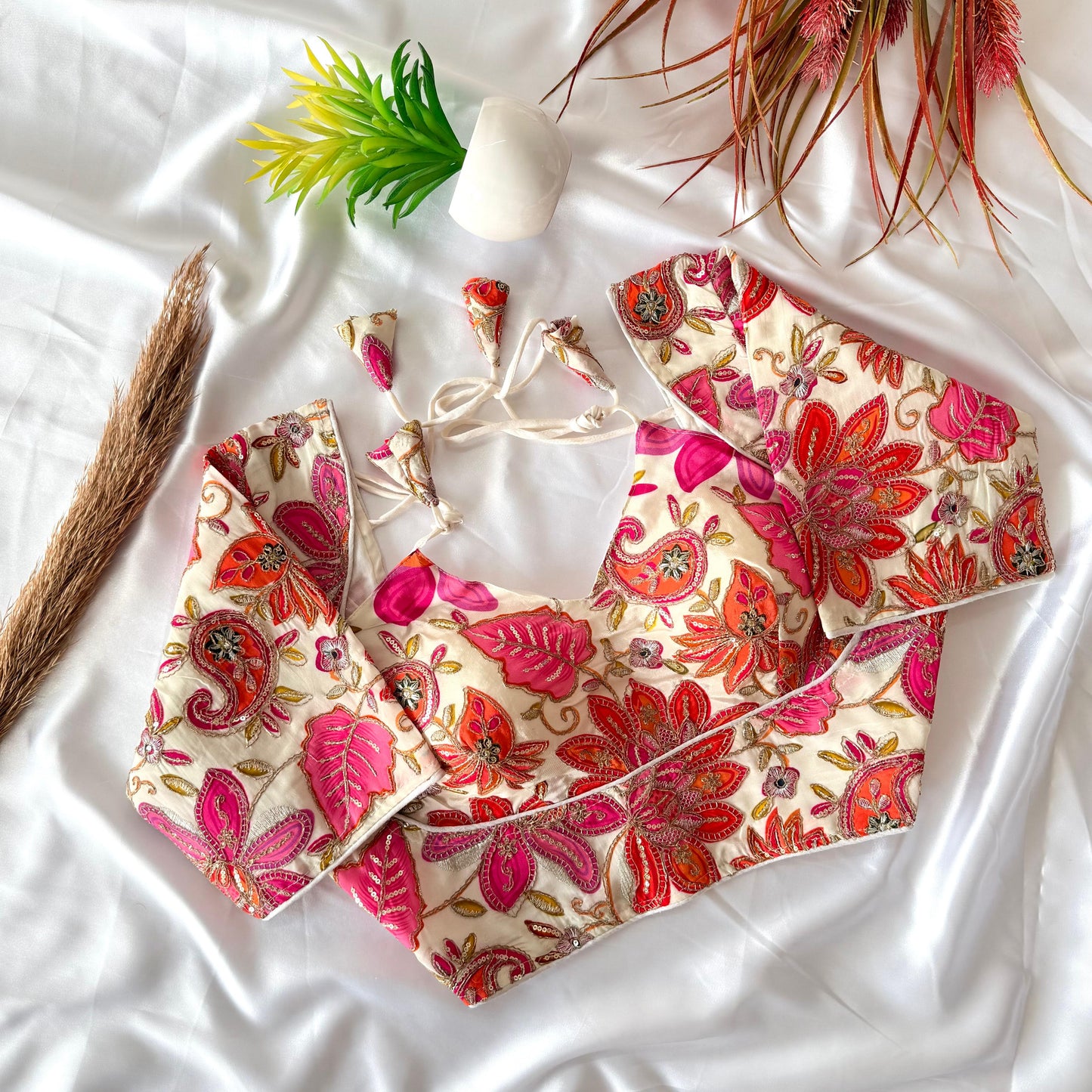 Beautiful flower print all over ready made blouse