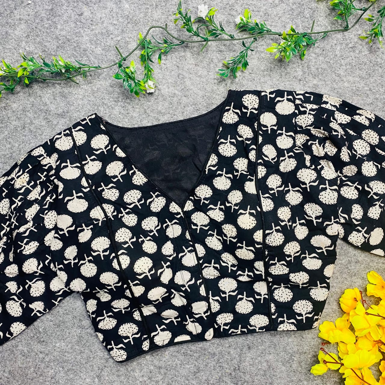 Pure ajrakh cotton boat neck ready made blouses