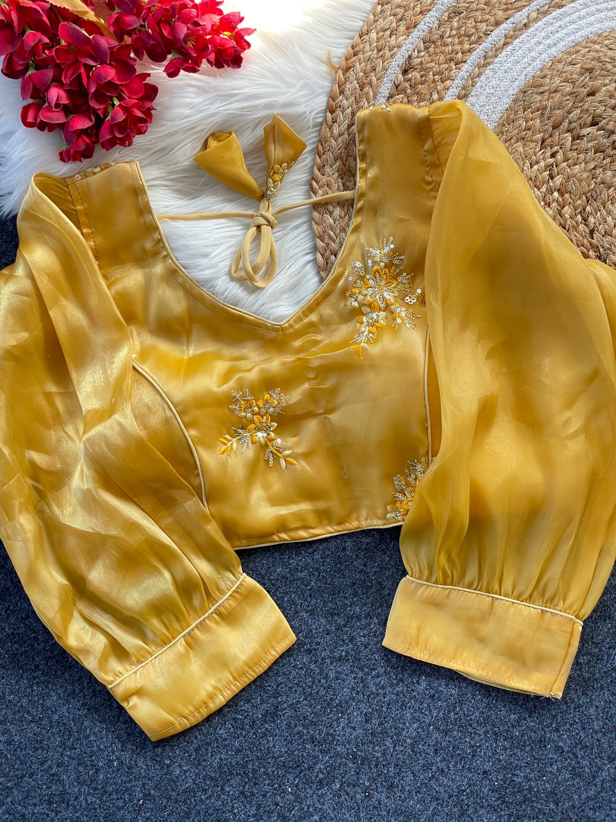 Zimi choo with heavy 9 niddle embroidery work ready made blouse