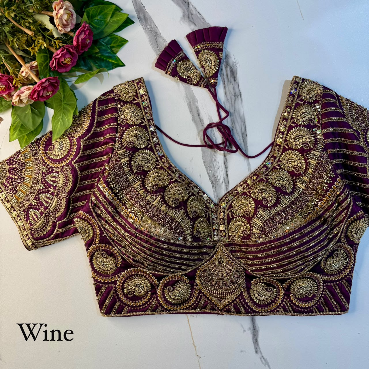 Heavy Zari + Sequins & Beads Work ready made blouse