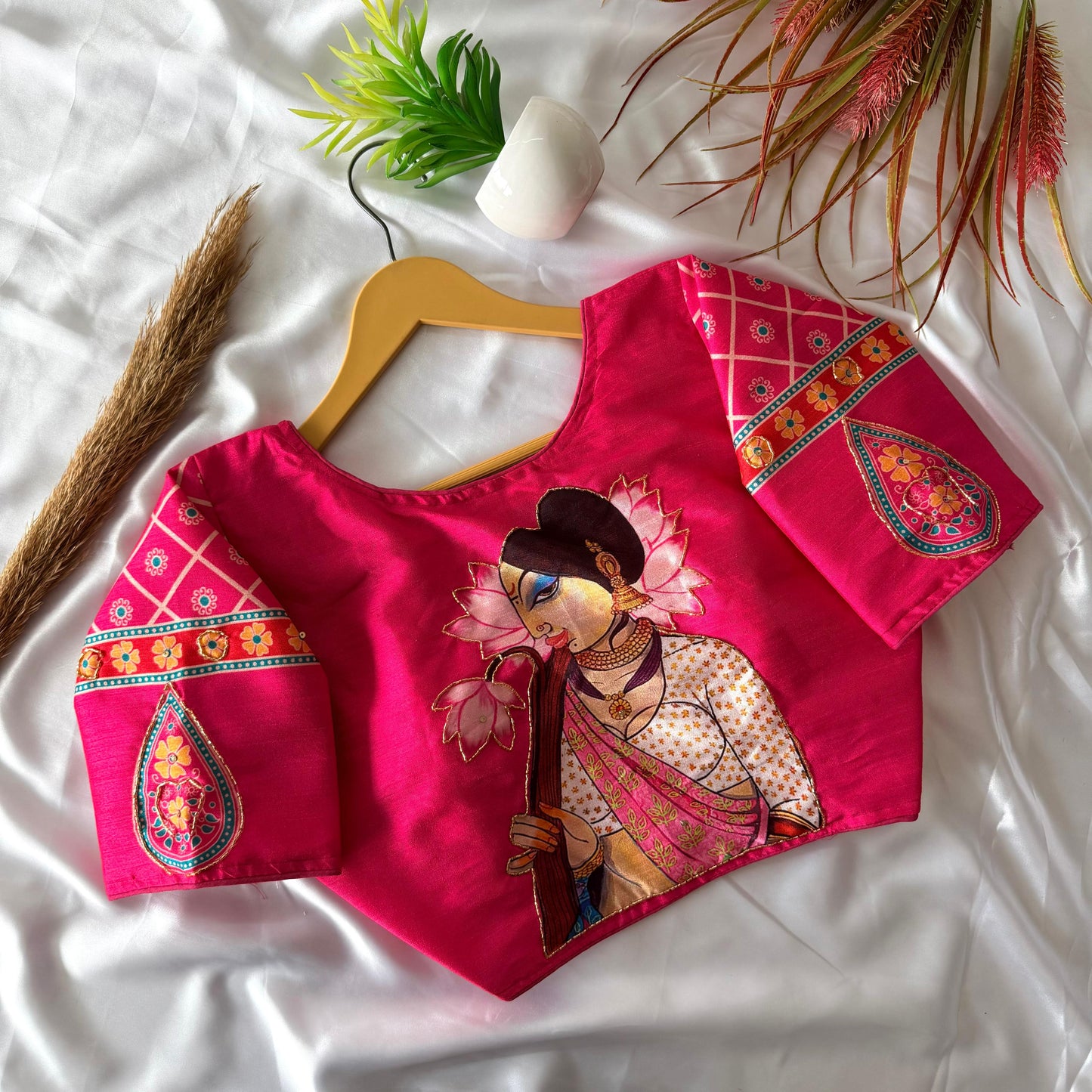 Pure silk fabric with Decent print ready made blouse