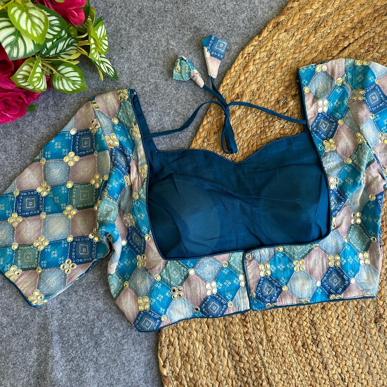 Sweet heart neck heavy position work ready made blouse