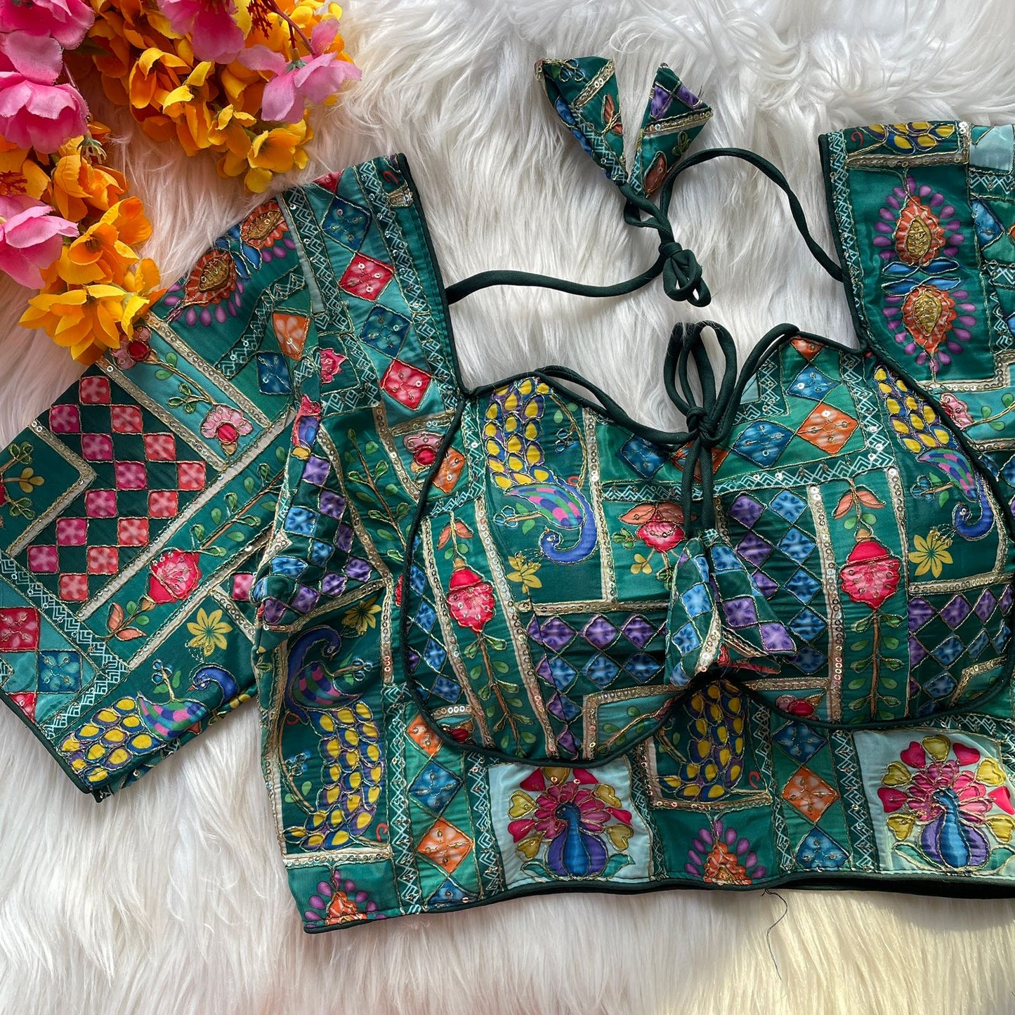 Heavy chinon position print ready made blouse