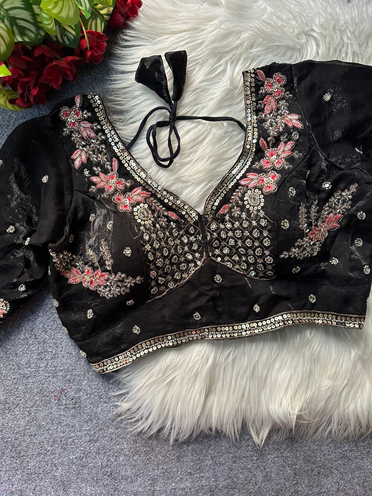 Heavy handwork + sequins & codding thread work ready made blouse