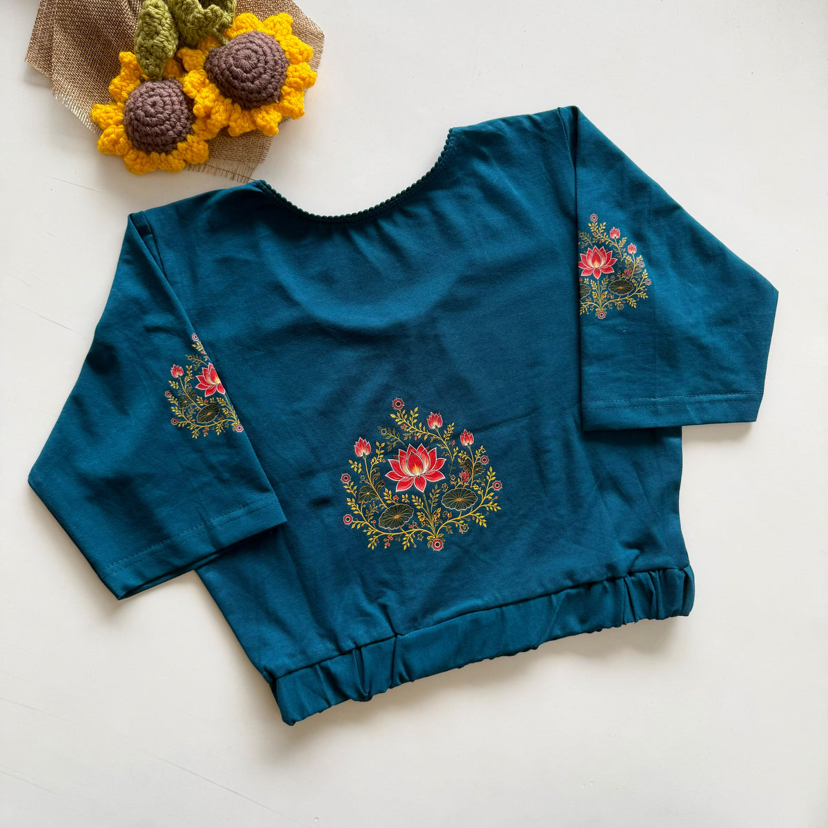 Beautiful block print with elastic ready made blouse