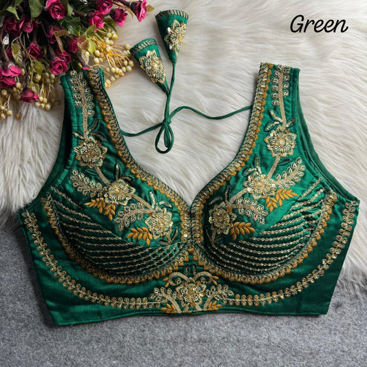 Heavy zari + sequins & beads work ready made blouse